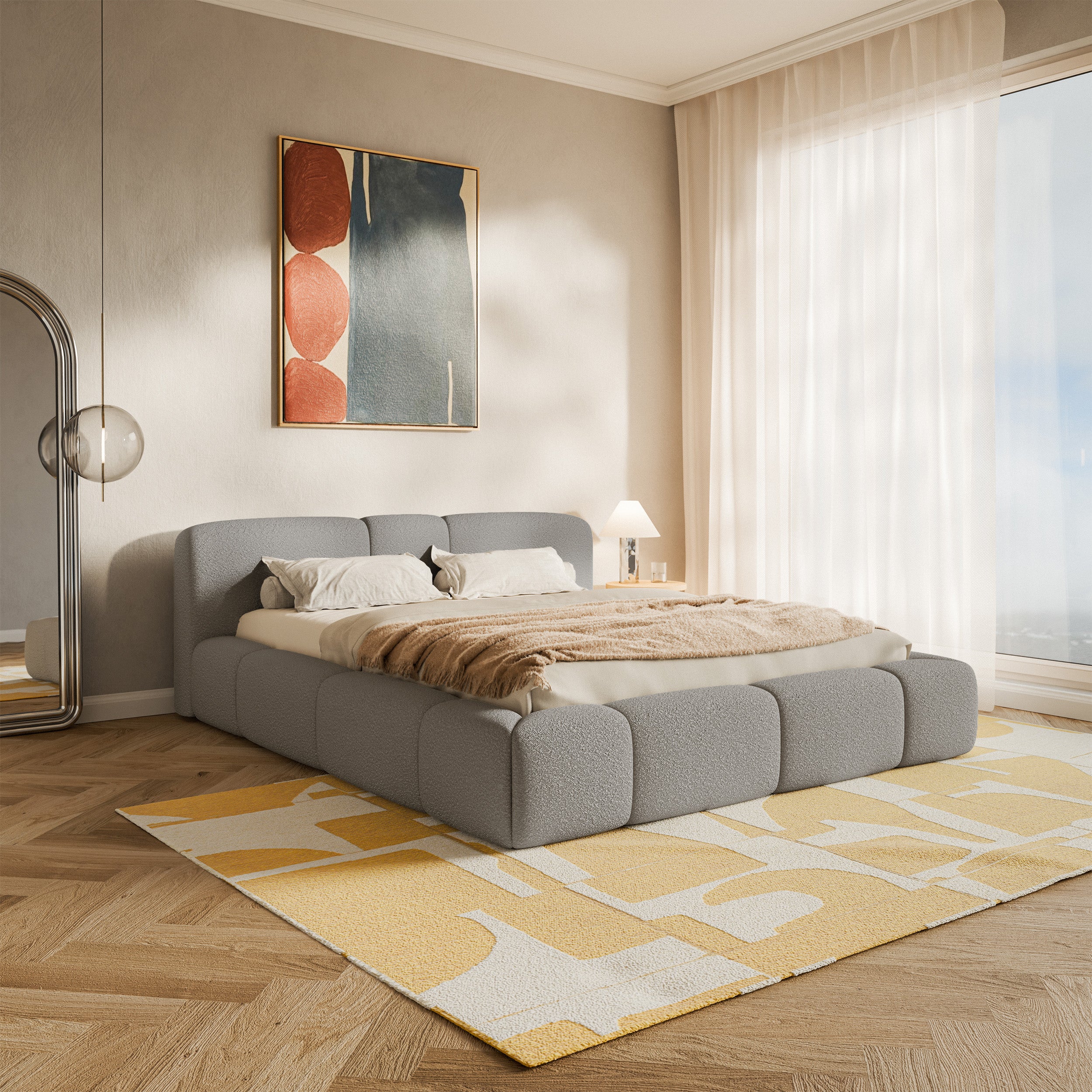 selsey-bowia-polsterbett-200x200-cm-mit-rollrost-hellgraues-boucl image 2