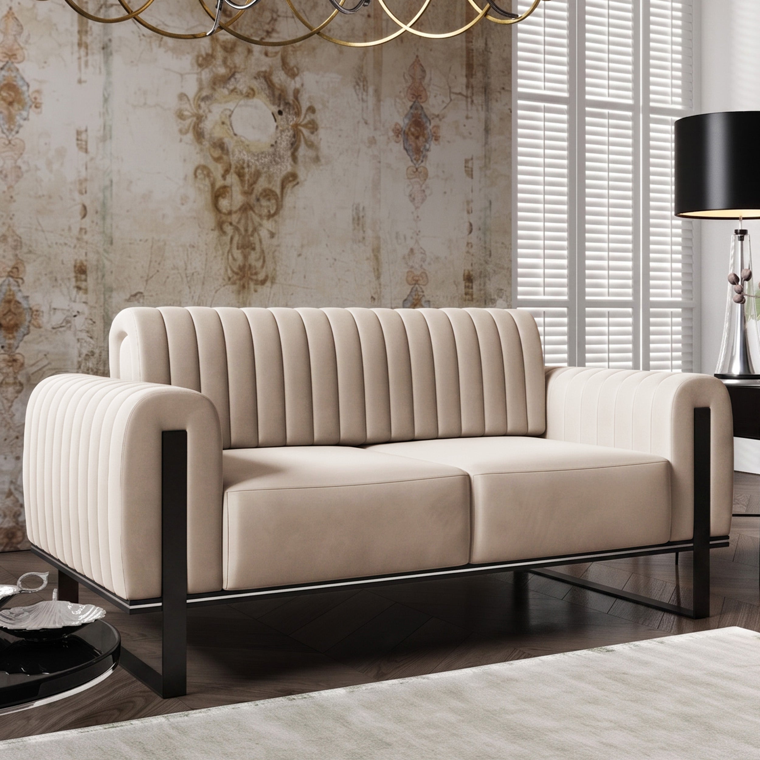 selsey-parissa-2-sitzer-sofa-hellbeige-velours-mit-schwarzen-beinen image 2