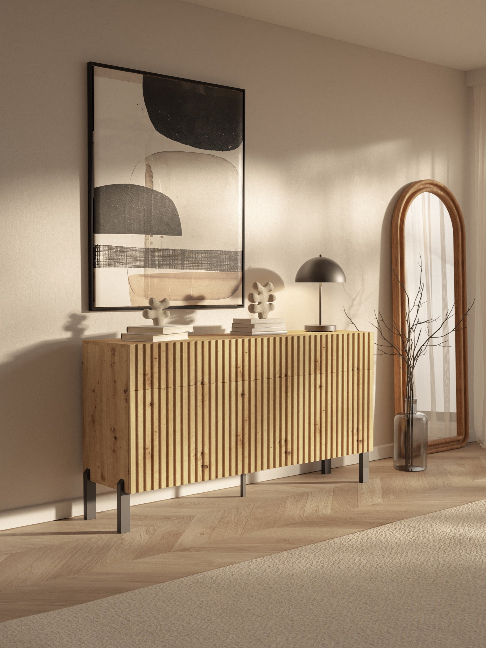 selsey-telire-dreht-r-kommode-154-cm-mit-3-schubladen-lamellenfront-artisan-eich image 3