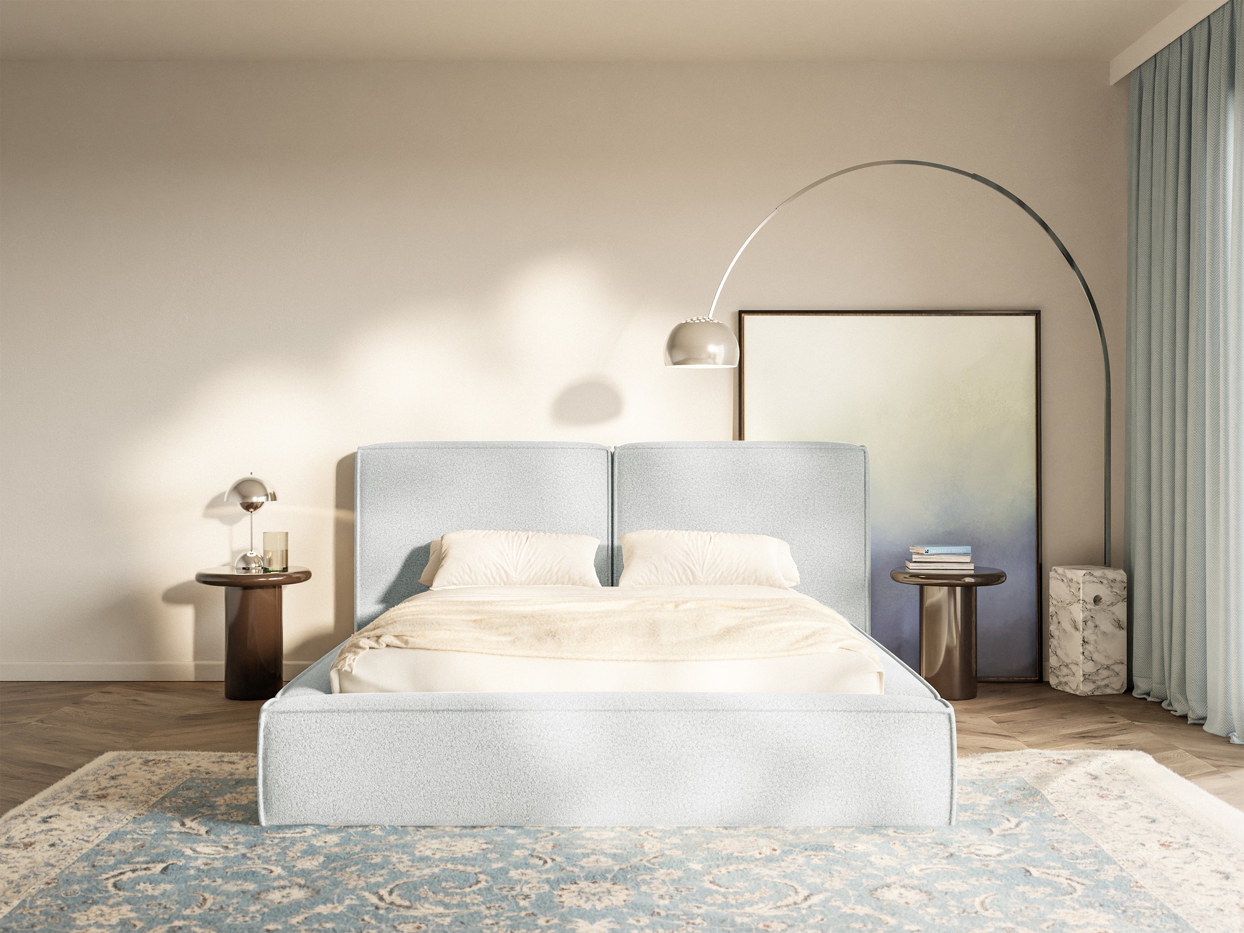 selsey-tilves-gepolstertes-bett-200x200-cm-mit-stauraum-hellgrauer-boucl-metallr image 4