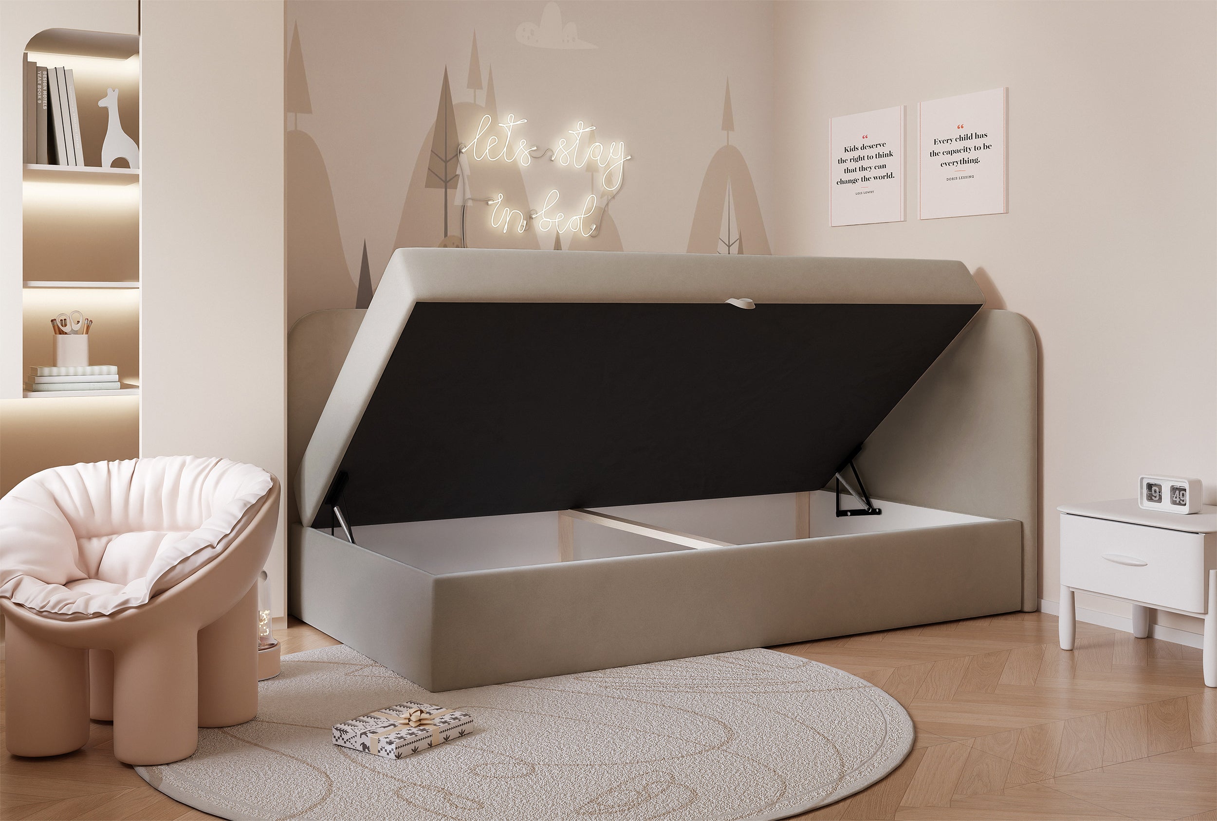 selsey-nubini-jugendbett-90x200-cm-rechts-mit-stauraum-beige-velours image 3