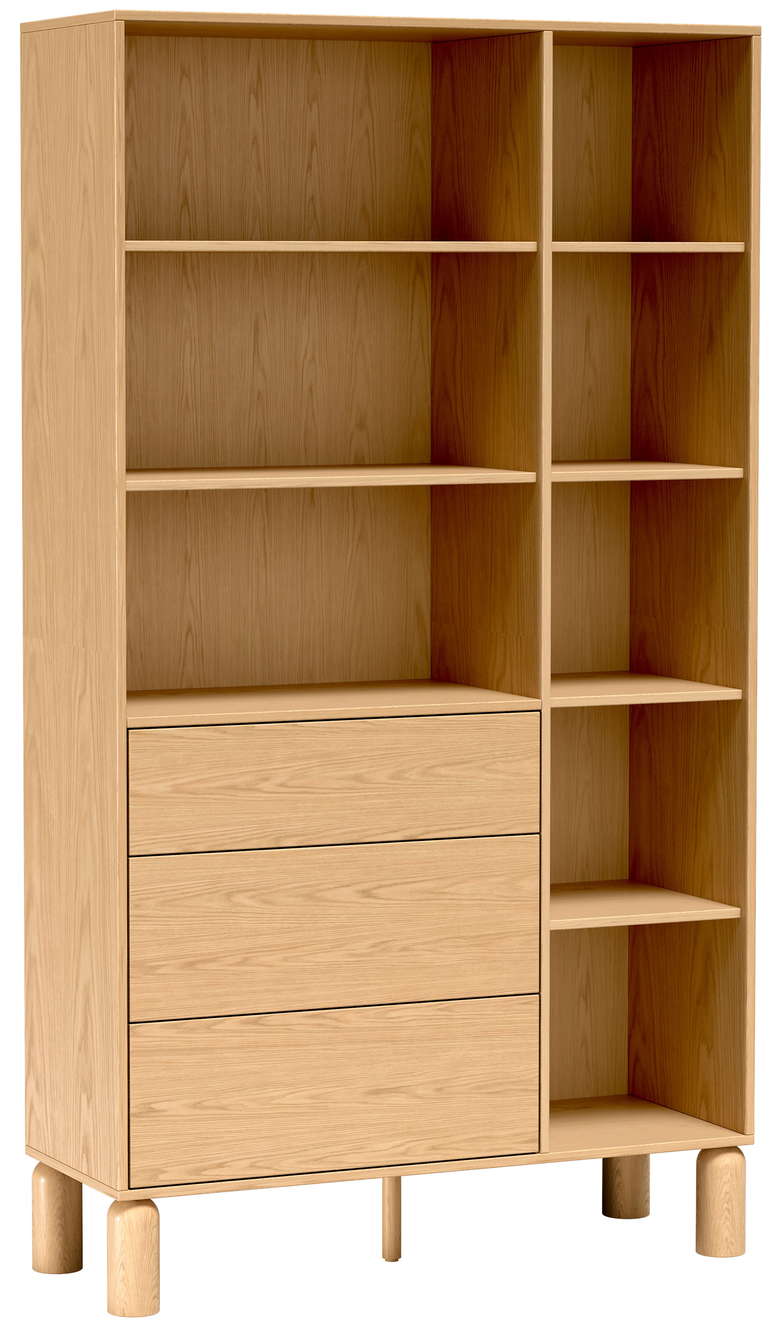 selsey-sanden-regal-110-cm-eiche-bookmatch-mit-drei-schubladen image 1