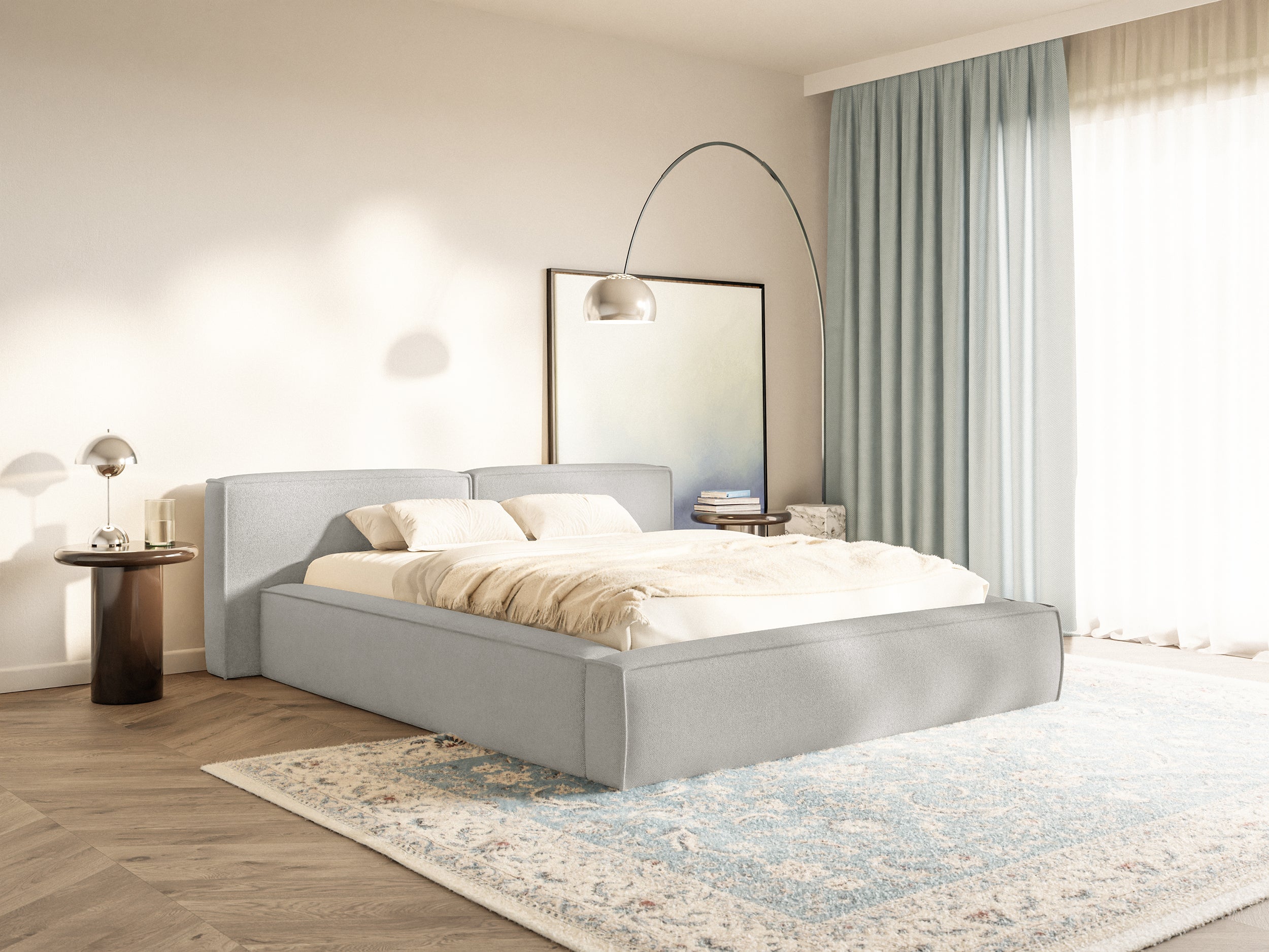 selsey-tilves-low-polsterbett-140x200-cm-mit-stauraum-hellgrauer-chenille-metall image 3
