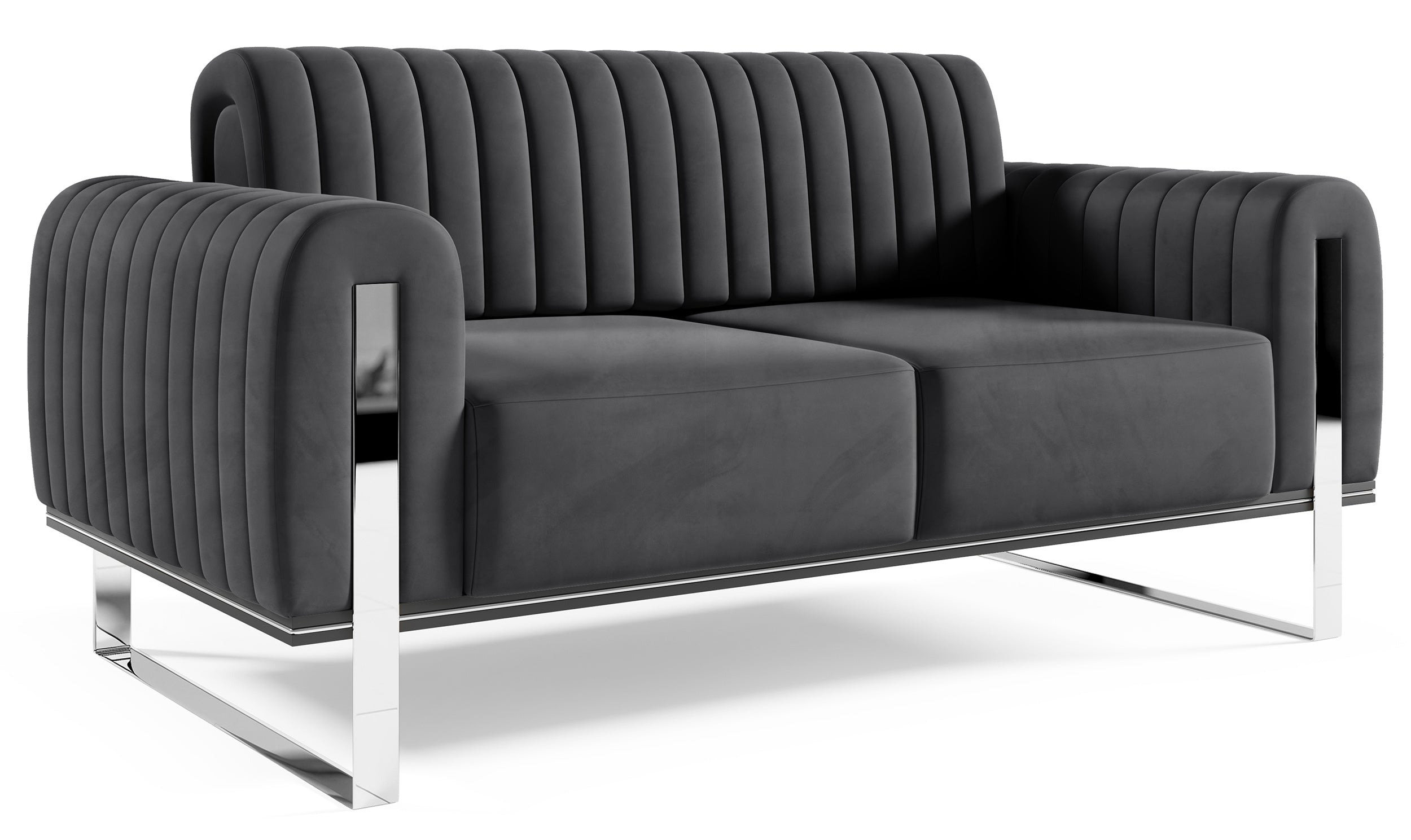 selsey-parissa-zweisitziges-sofa-dunkelgrauer-samt-verchromte-beine image 4