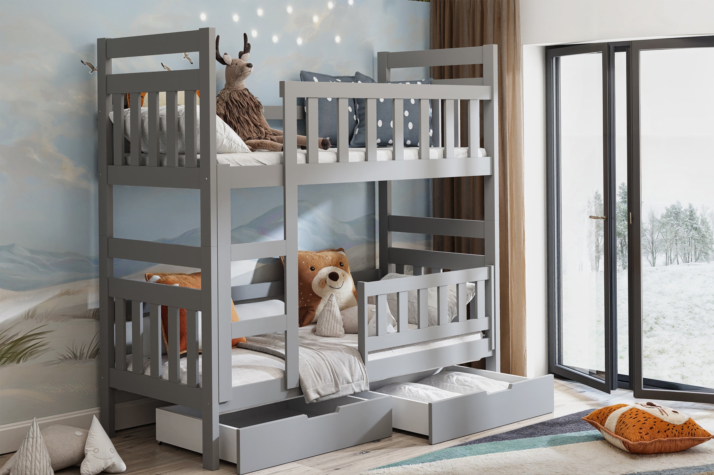 selsey-dromi-etagenbett-80x185-cm-mit-matratzen-und-schubladen-grau image 3