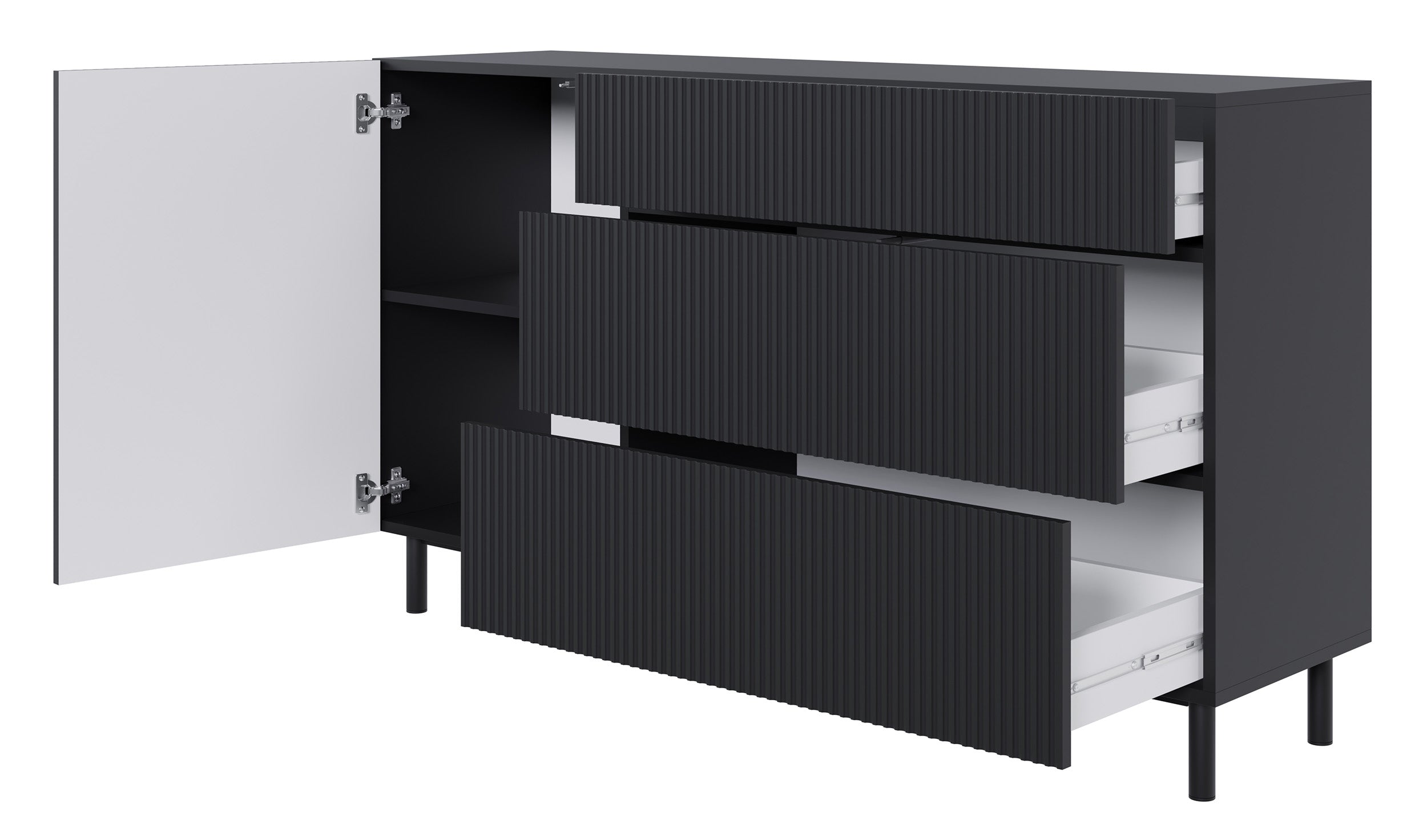 selsey-veldio-new-kommode-140-cm-schwarz-mit-gefr-ster-front-und-3-schubladen image 2