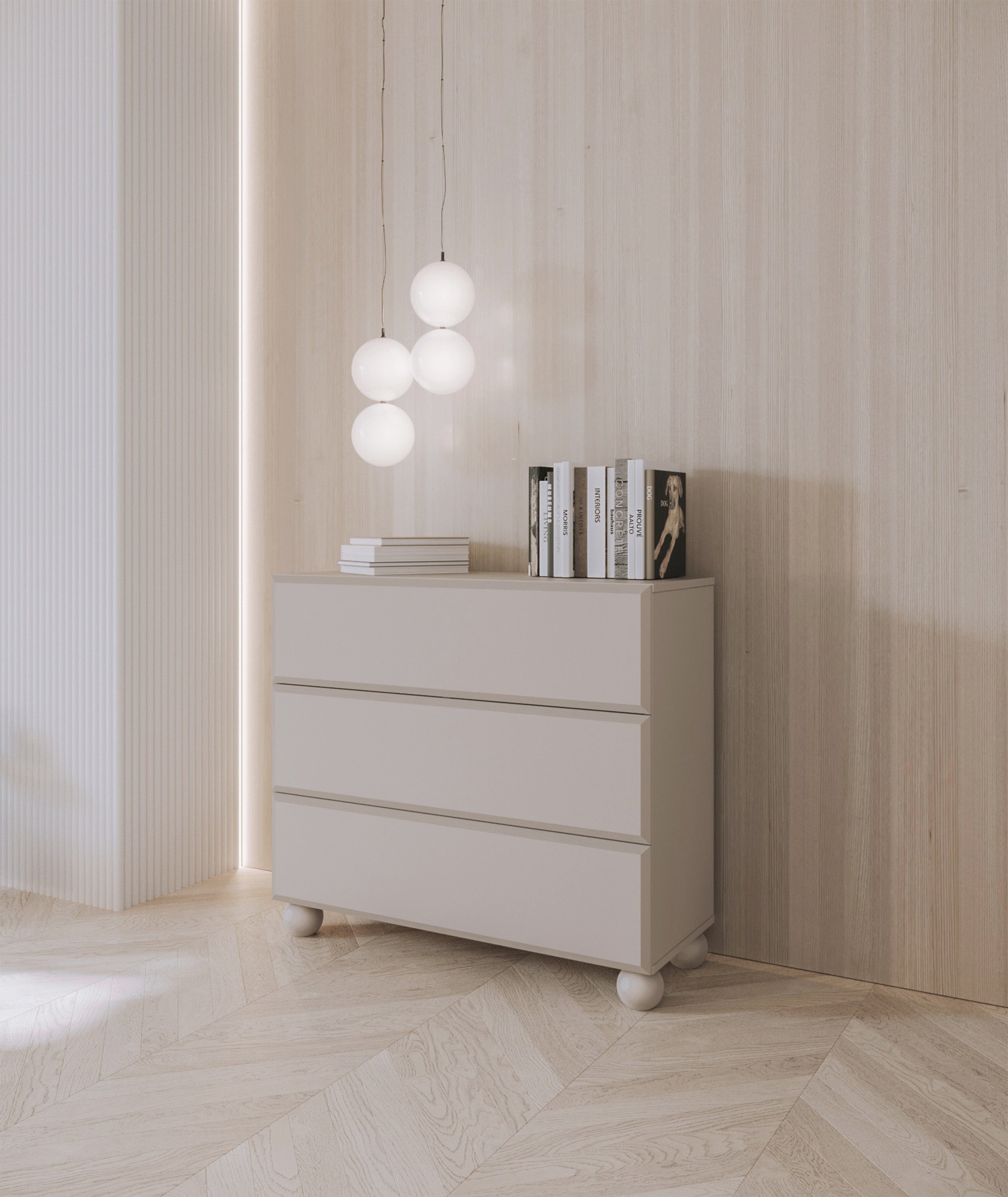 selsey-chocolated-kommode-100-cm-mit-3-schubladen-sandbeige-kugelbeine image 2