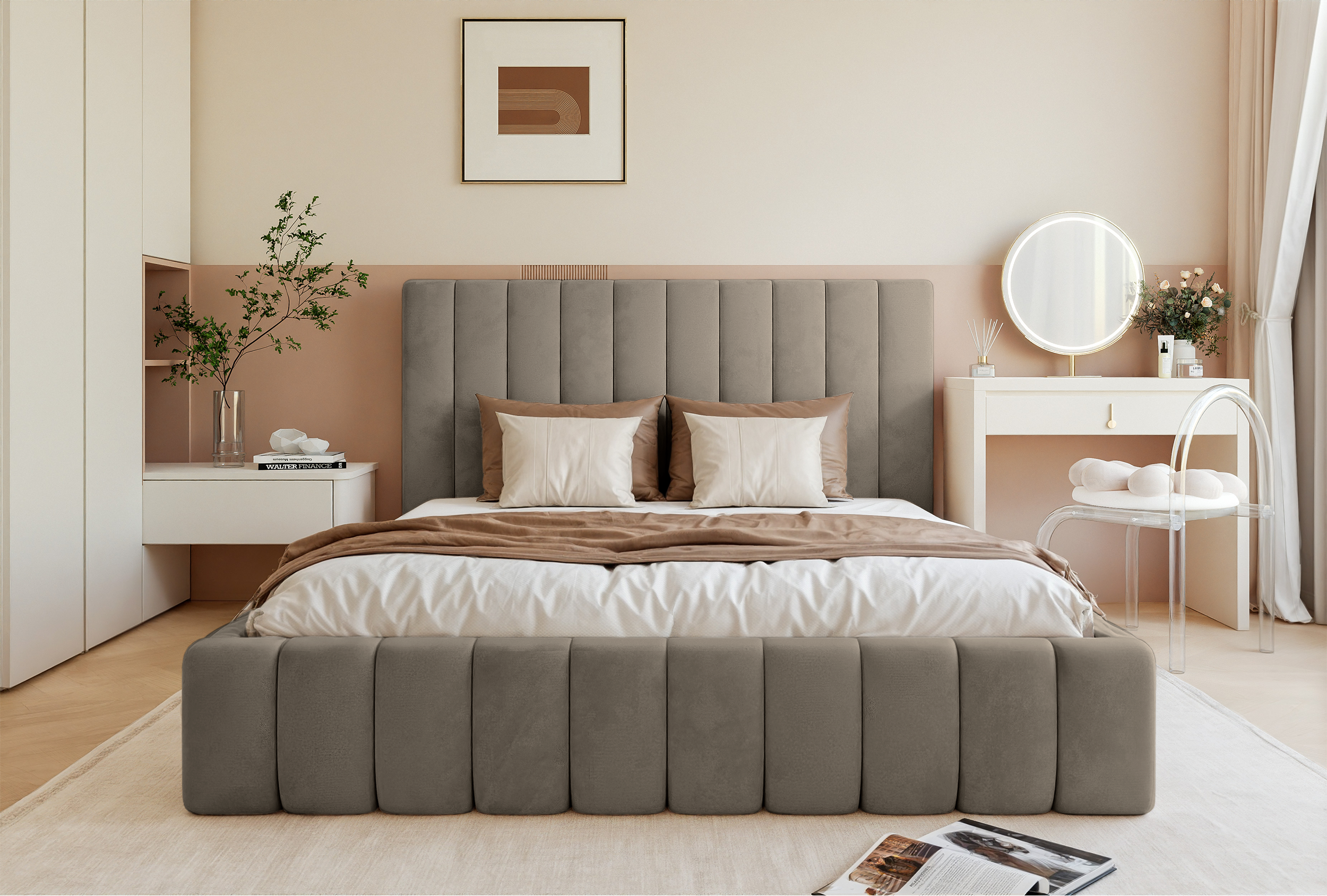 selsey-fiarro-polsterbett-160x200-cm-mit-bettkasten-grau-beige-samtvelours-metal image 3