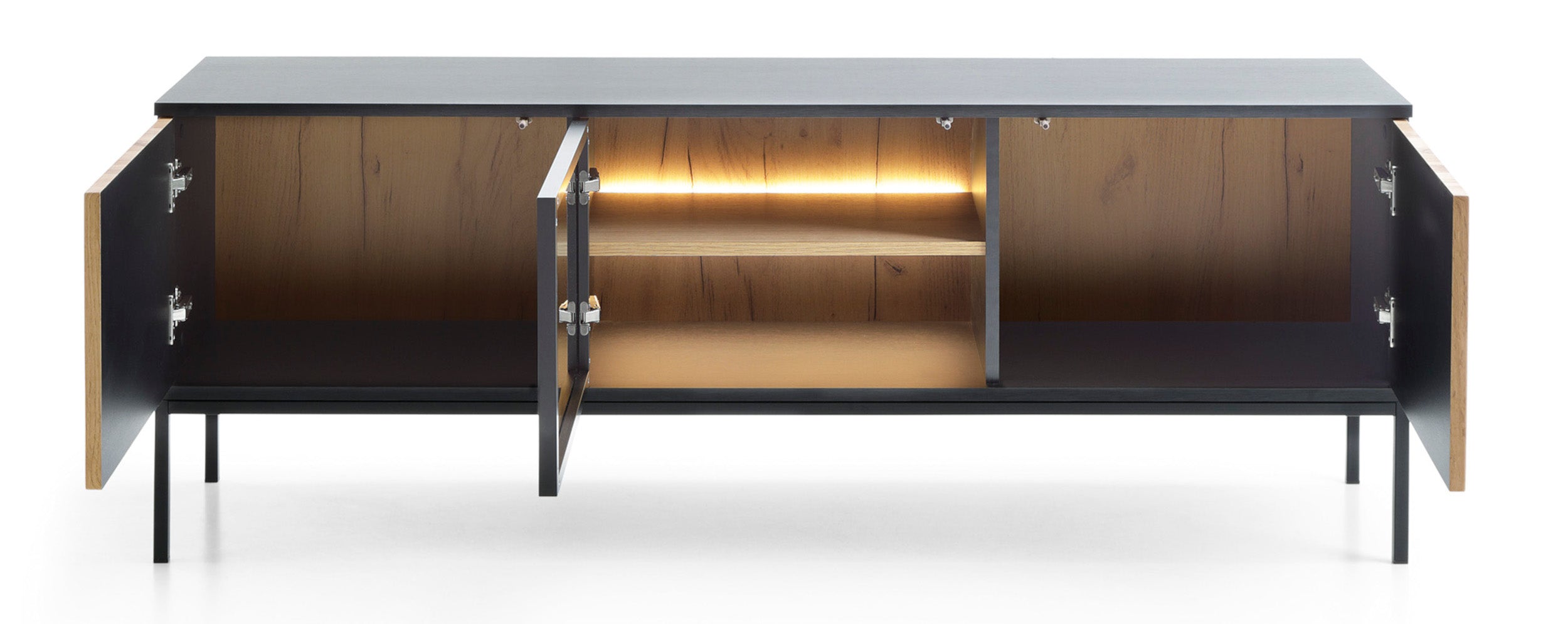 selsey-tosena-tv-schrank-154-cm-mit-drei-t-ren-und-led-schwarz-wotan-eiche image 8