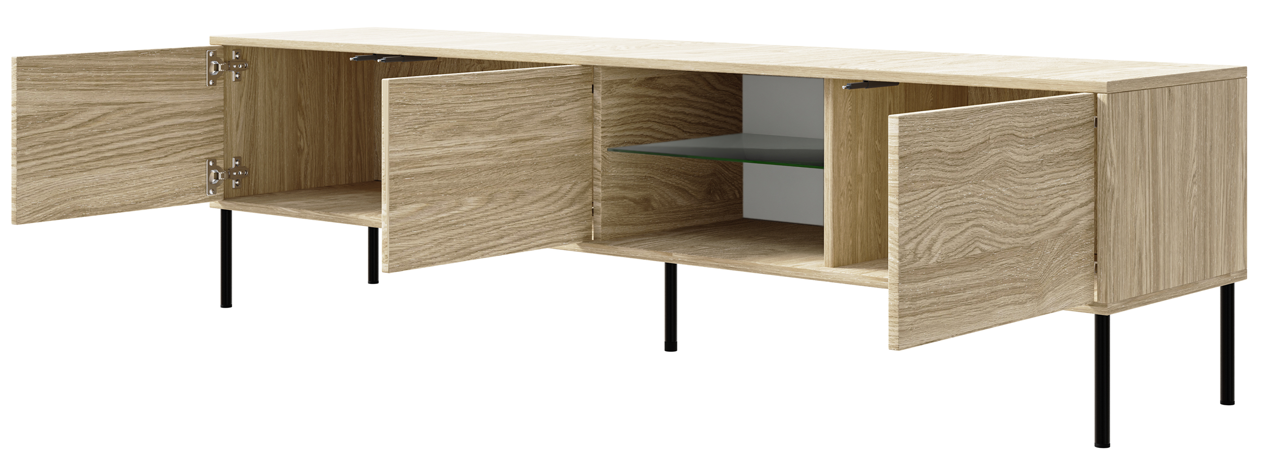 selsey-modity-tv-schrank-175-cm-eiche-schwarze-beine-mit-glas-und-led image 5