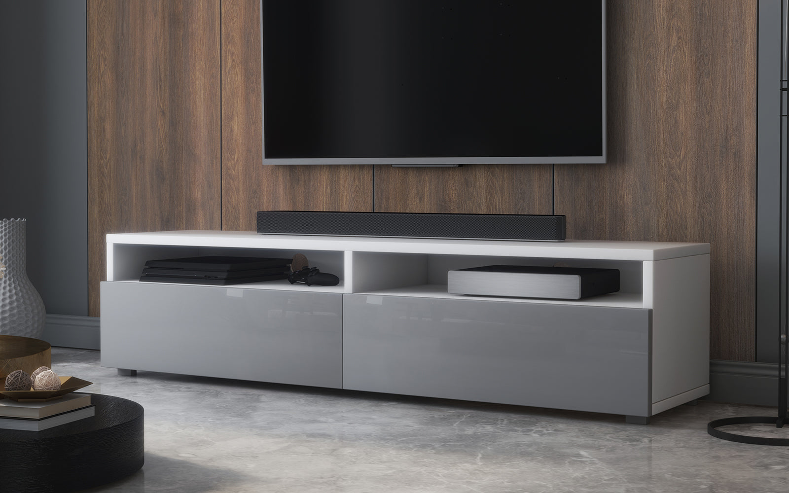 selsey-rednaw-tv-schrank-140-cm-lowboard-mit-zwei-schubladen-wei-matt-grau-gl-nz image 3