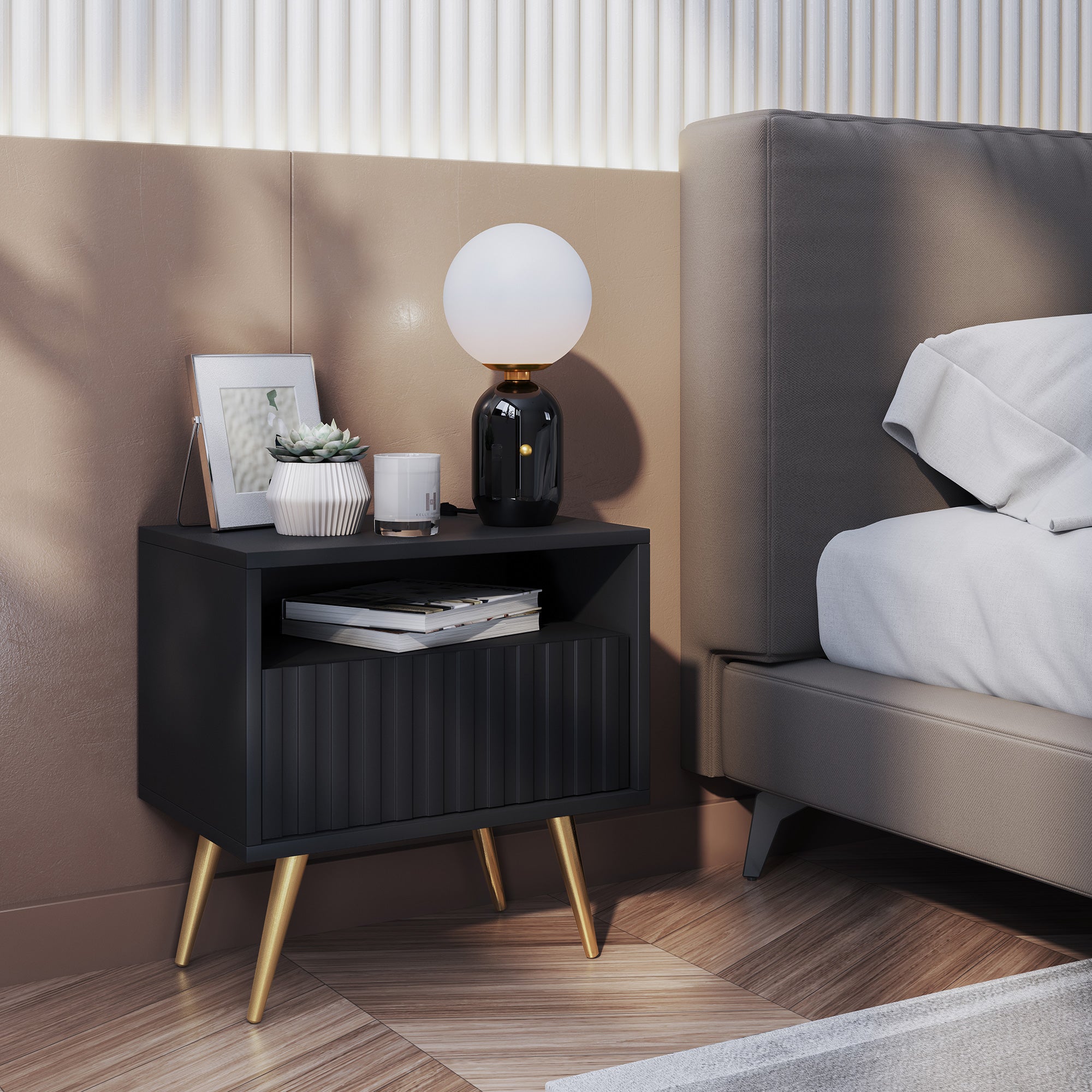 selsey-bello-nachttisch-mit-schublade-und-lamellenfront-schwarz-mit-goldenen-bei image 6