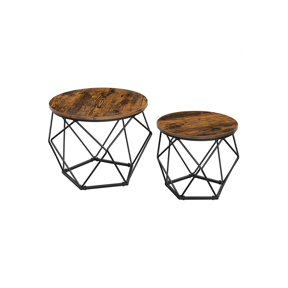 vasagle-couchtisch-2er-set-rund-mit-korbfunktion-stahlrahmen-vintagebraun-schwar image 1
