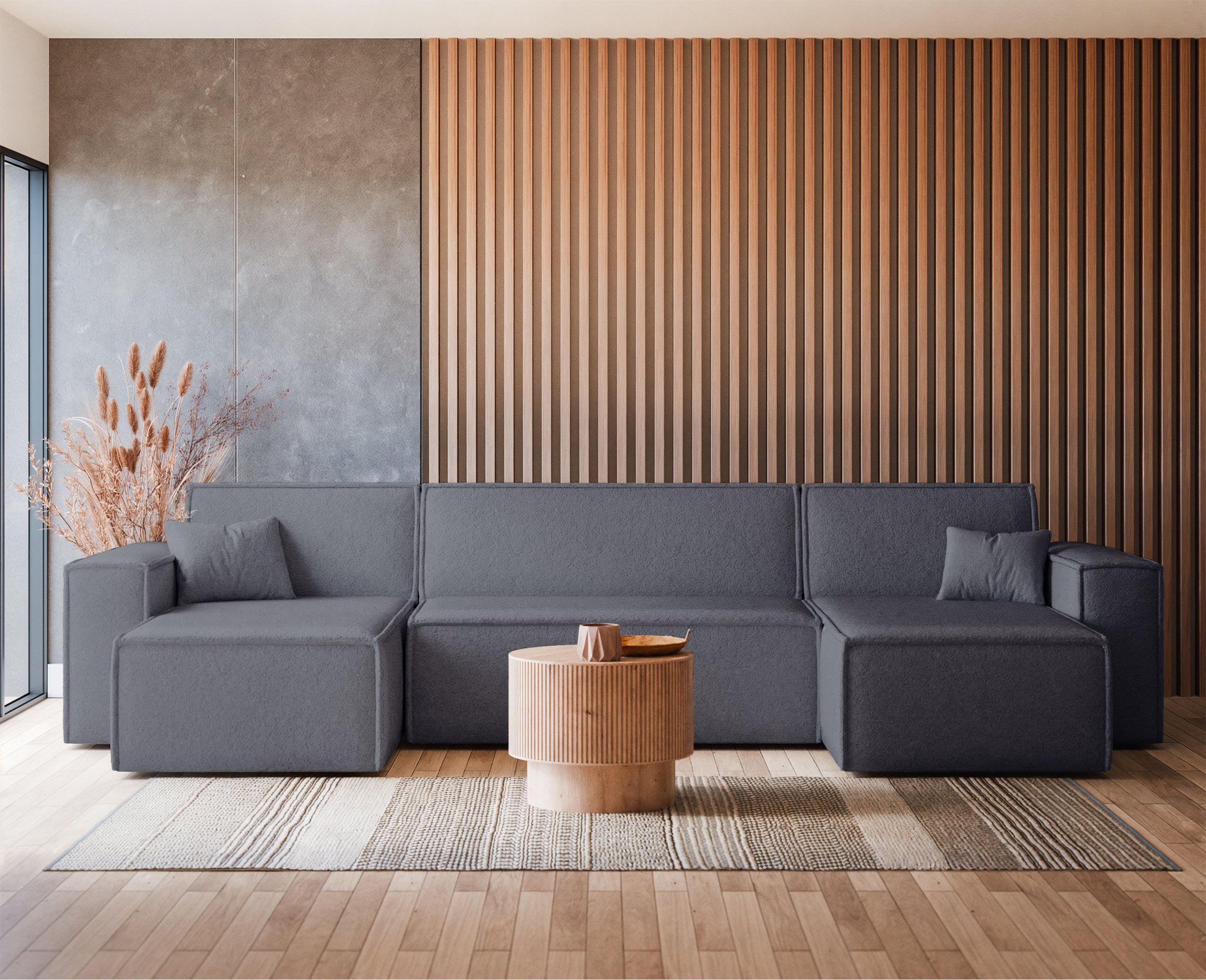 selsey-scarlo-u-form-ecksofa-mit-schlaffunktion-und-stauraum-dunkelgrau-boucl image 2