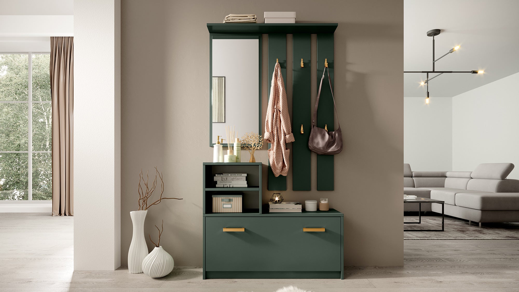 selsey-yesfir-garderobenset-flaschengr-n-mit-spiegel-schuhschrank image 4
