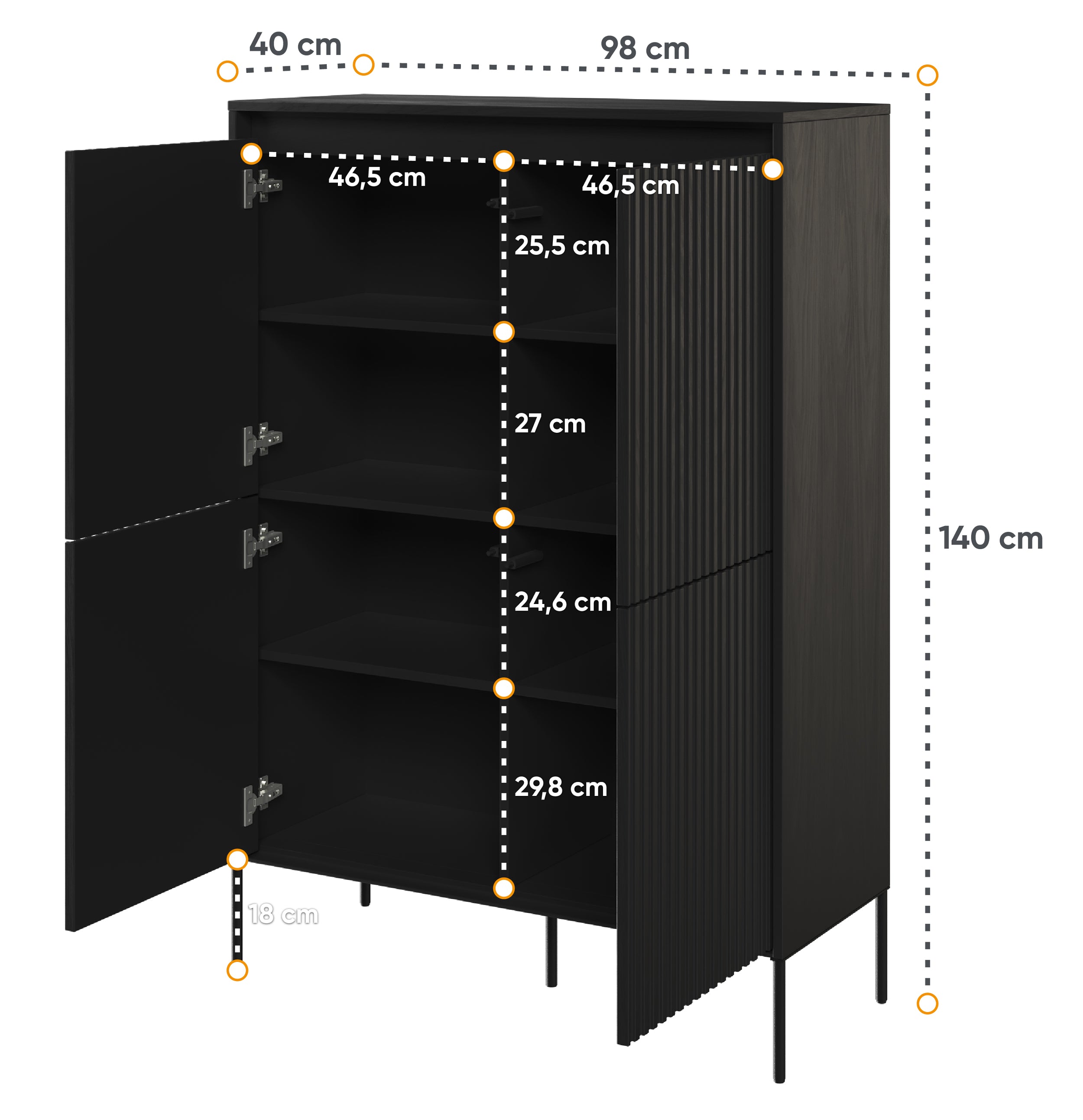 selsey-trend-hohe-kommode-98-cm-viert-rig-mit-led-schwarz image 3