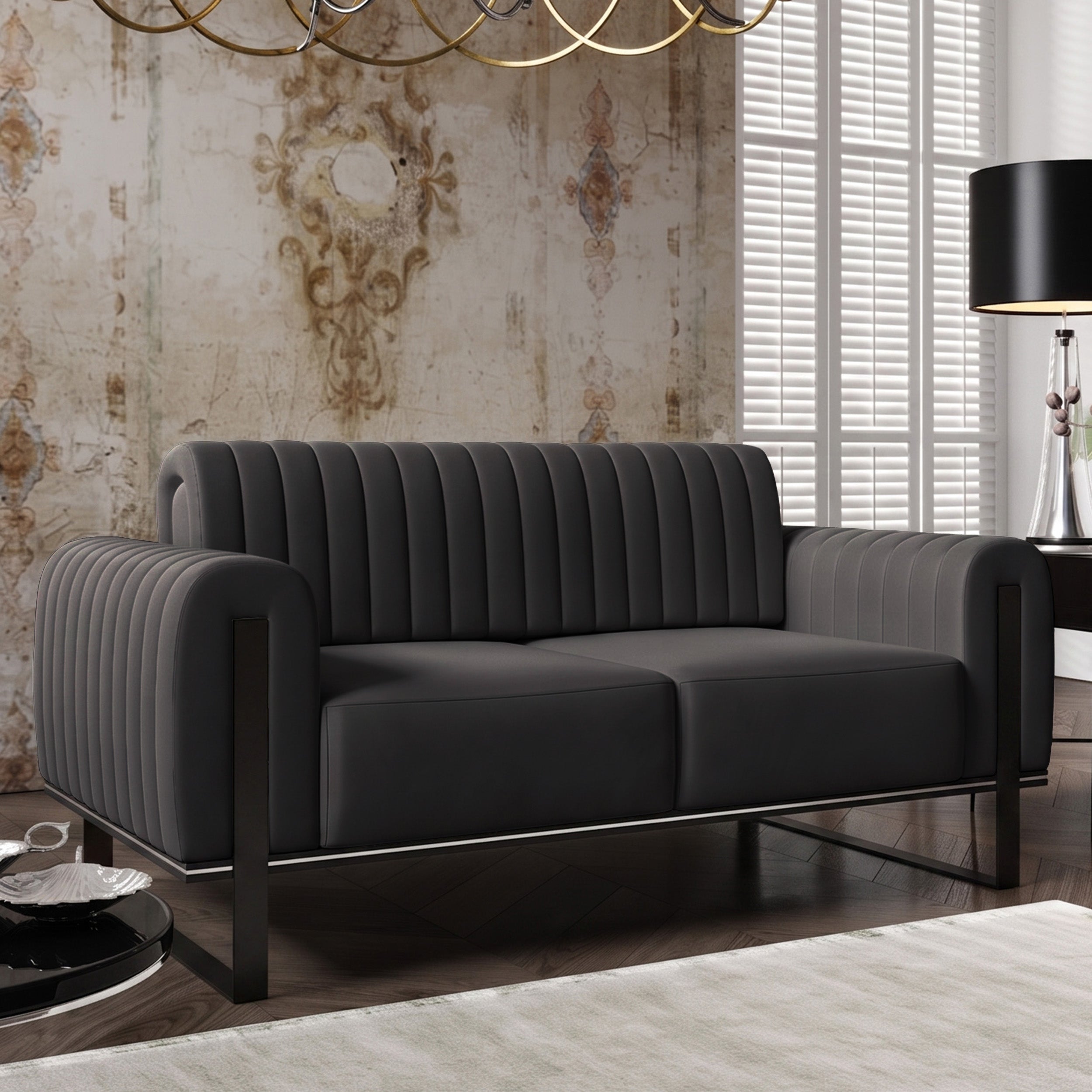 selsey-parissa-zweisitziges-sofa-dunkelgrauer-samt-schwarze-beine image 2
