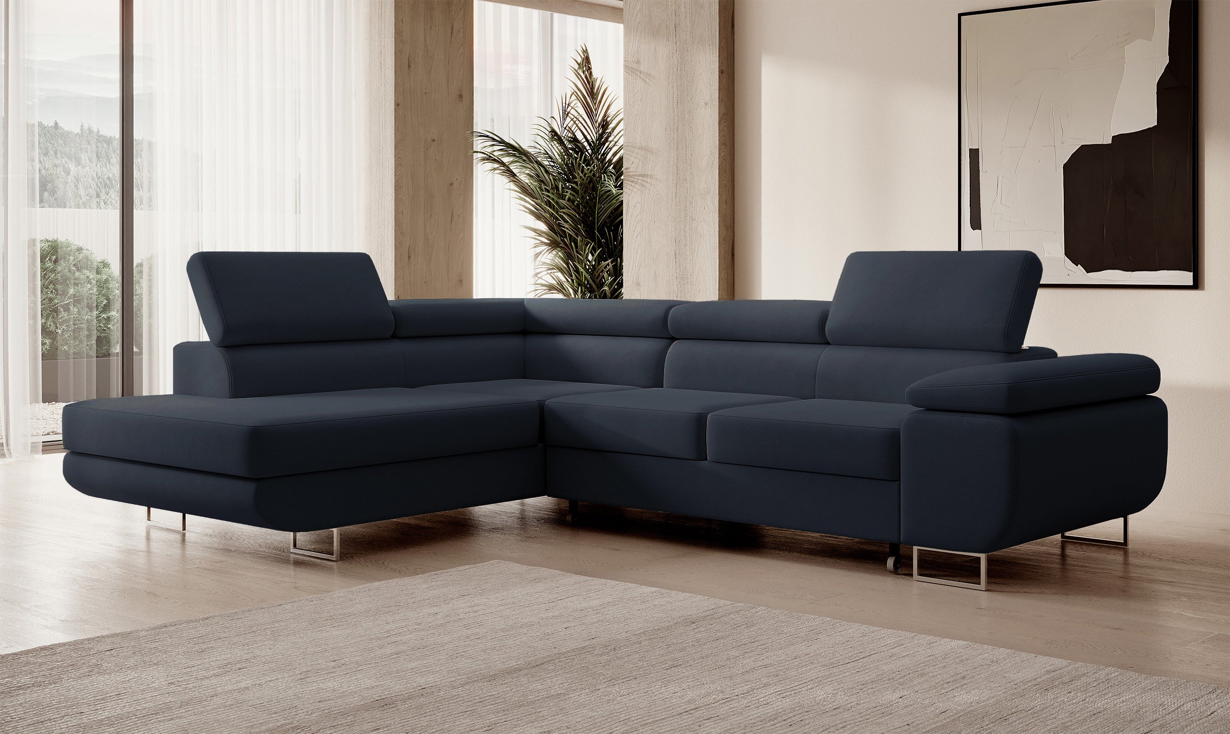 selsey-stevil-ecksofa-l-links-mit-schlaffunktion-und-stauraum-marineblauer-samt image 2