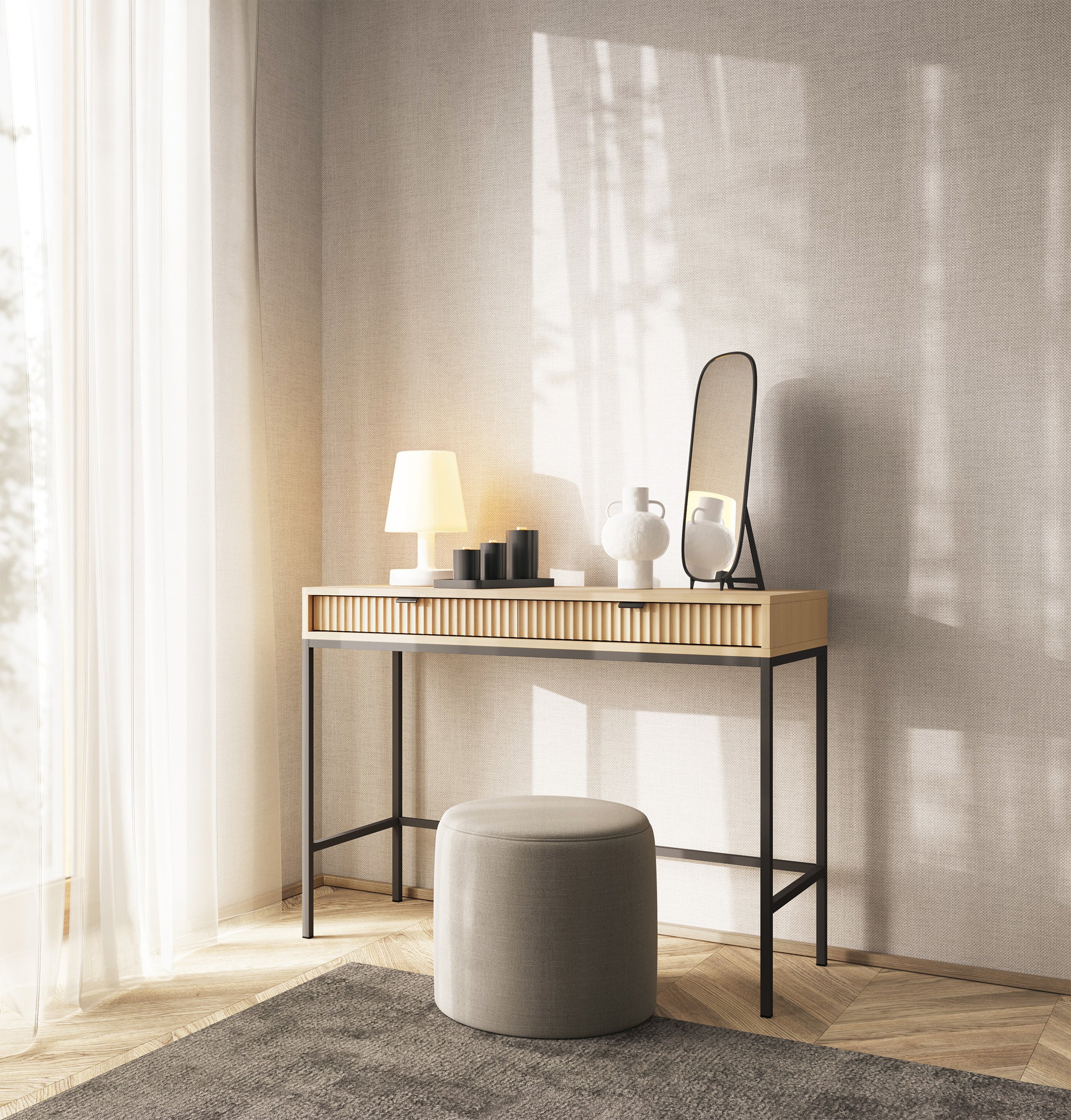 selsey-vellore-toilettentisch-104-cm-vicenza-eiche-2-schubladen-schwarze-beine image 4