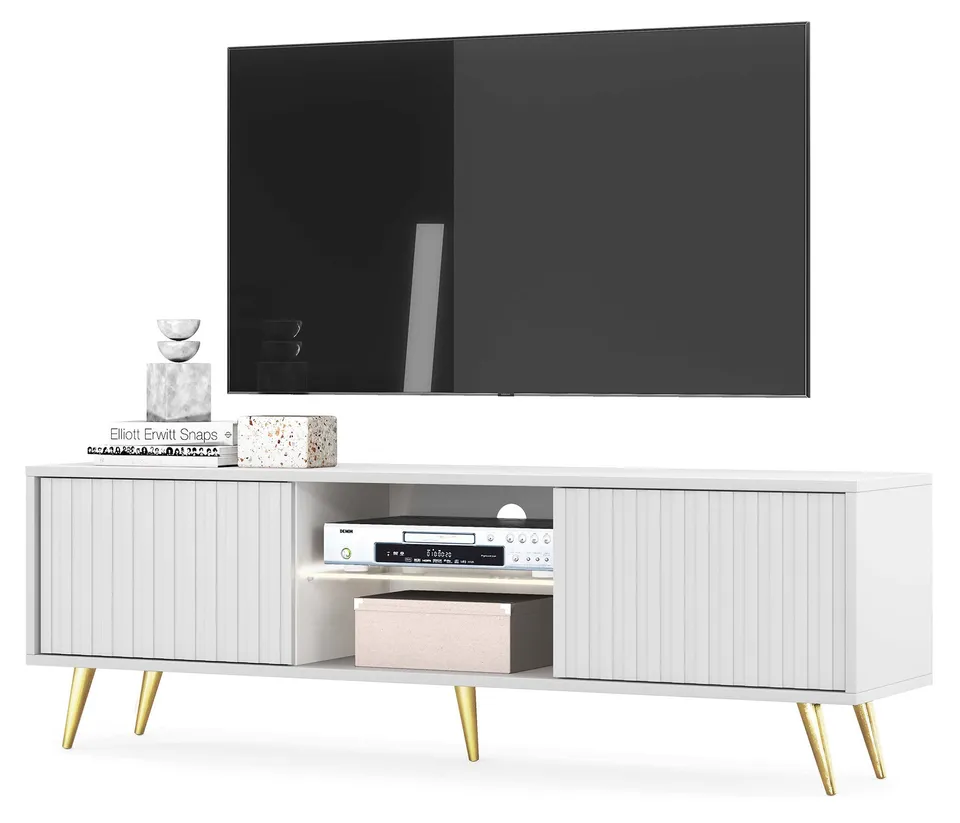 selsey-bello-tv-schrank-135-cm-wei-mit-lamellenfronten-und-goldenen-beinen image 1