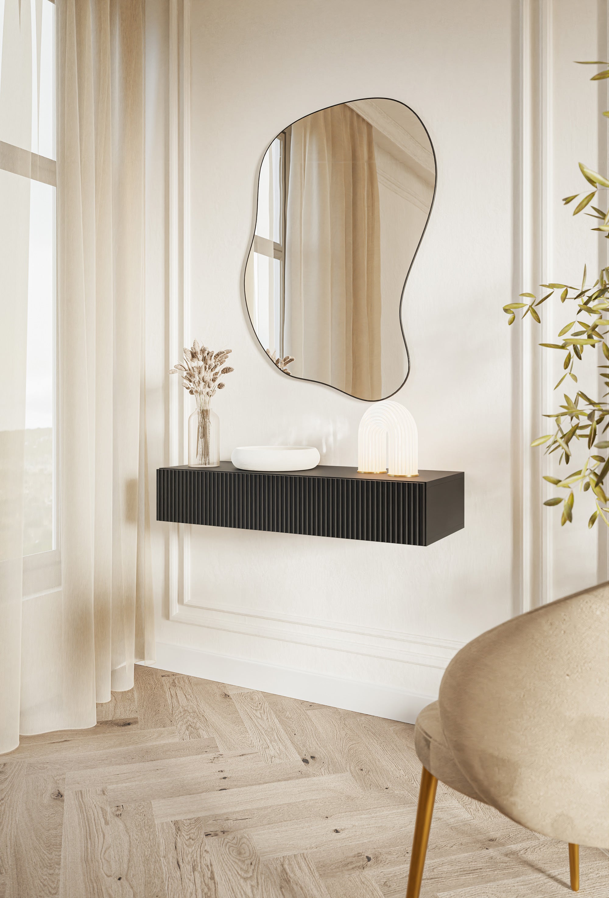 selsey-veldio-konsole-h-ngend-90-cm-mit-schublade-und-gefr-ster-front-schwarz image 2