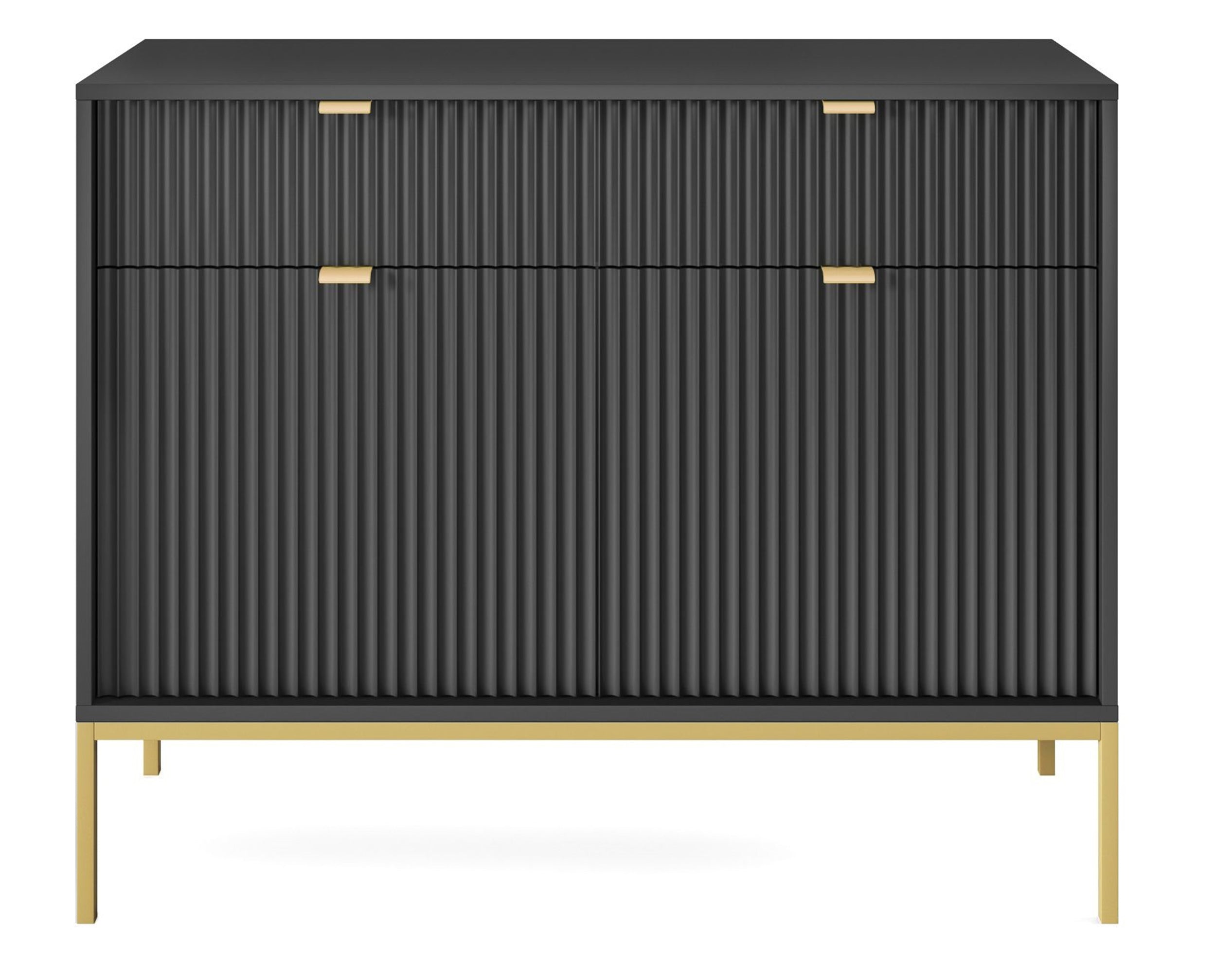 selsey-vellore-kommode-104-cm-schwarz-zweit-rig-gerillt-mit-goldenem-gestell image 1