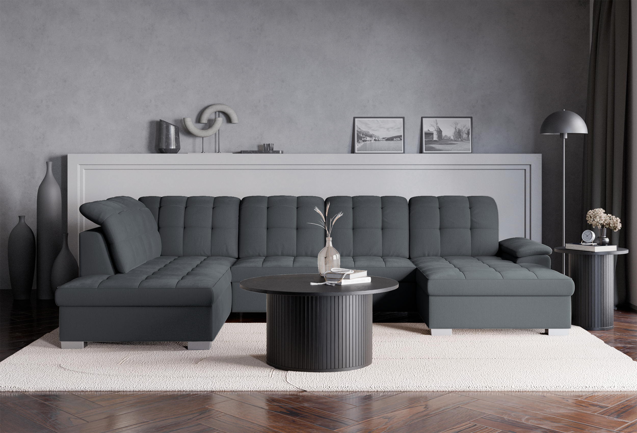 selsey-jamaal-ecksofa-u-form-rechts-dunkelgrau-geflecht-mit-schlaffunktion-und-s image 2