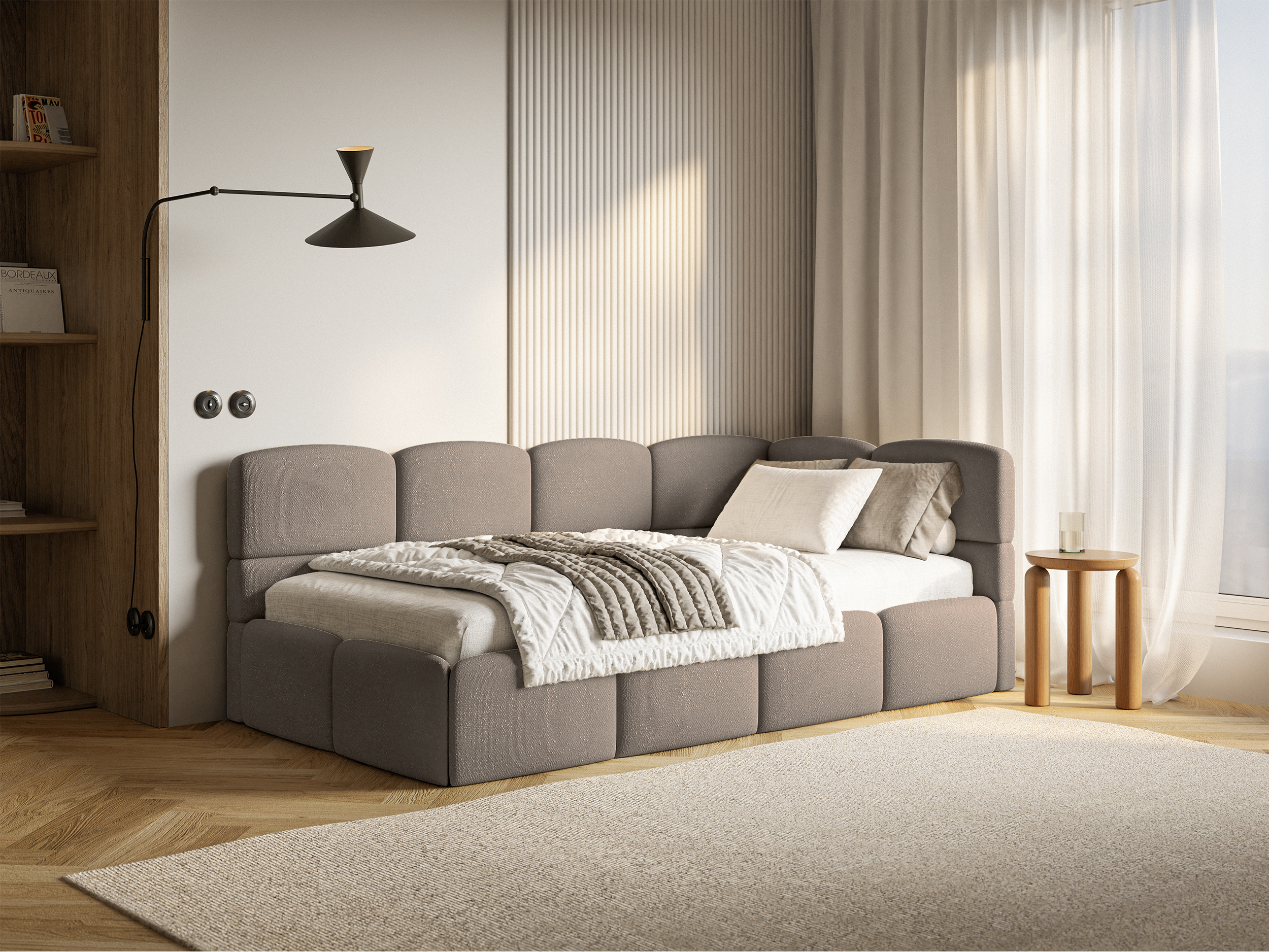 selsey-cloudy-jugendbett-90x200-cm-rechts-stauraum-gitter-hellbrauner-chenille image 2