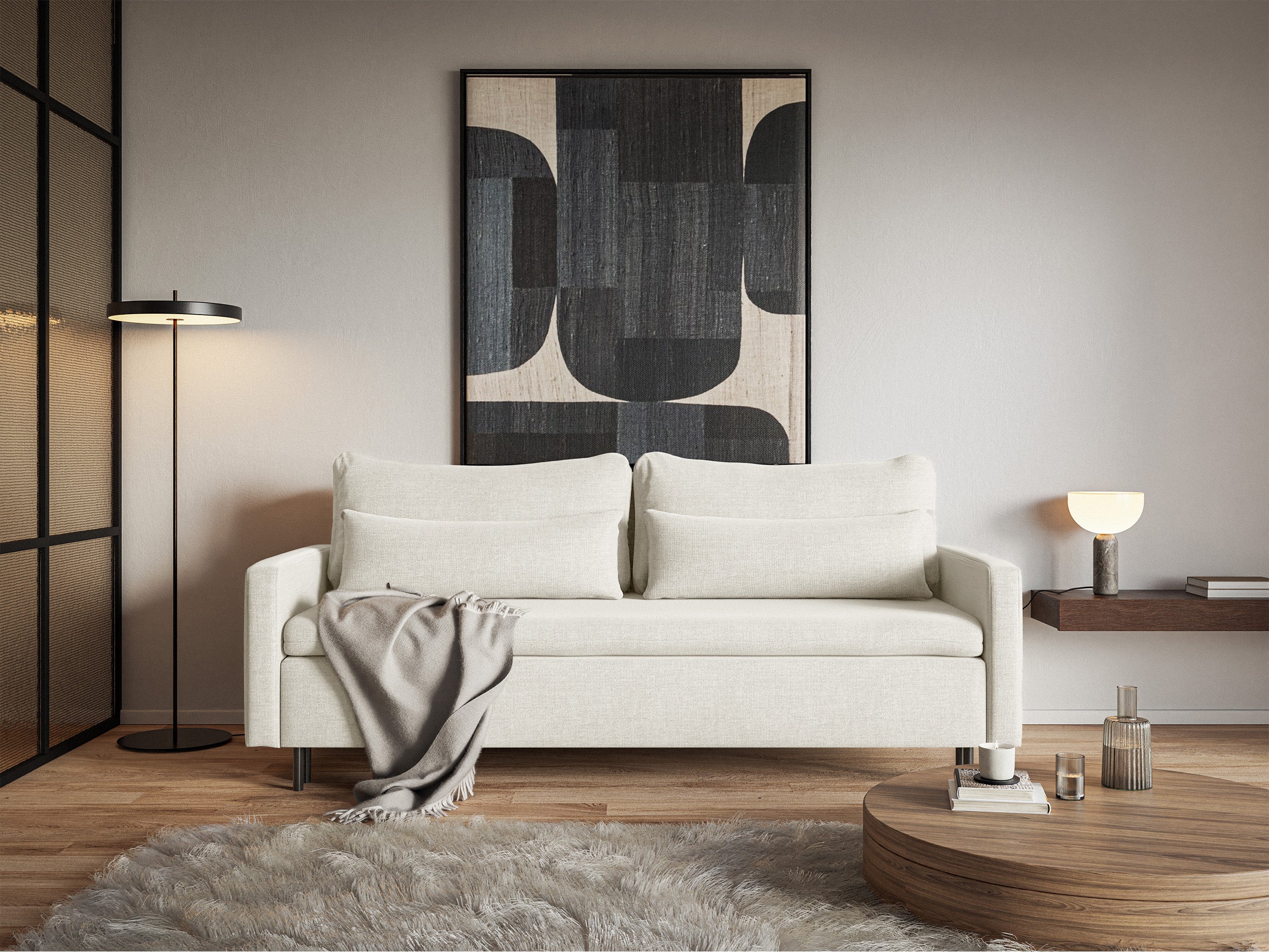 selsey-umpro-dreisitziges-schlafsofa-mit-stauraum-cremefarbenes-chenille image 2