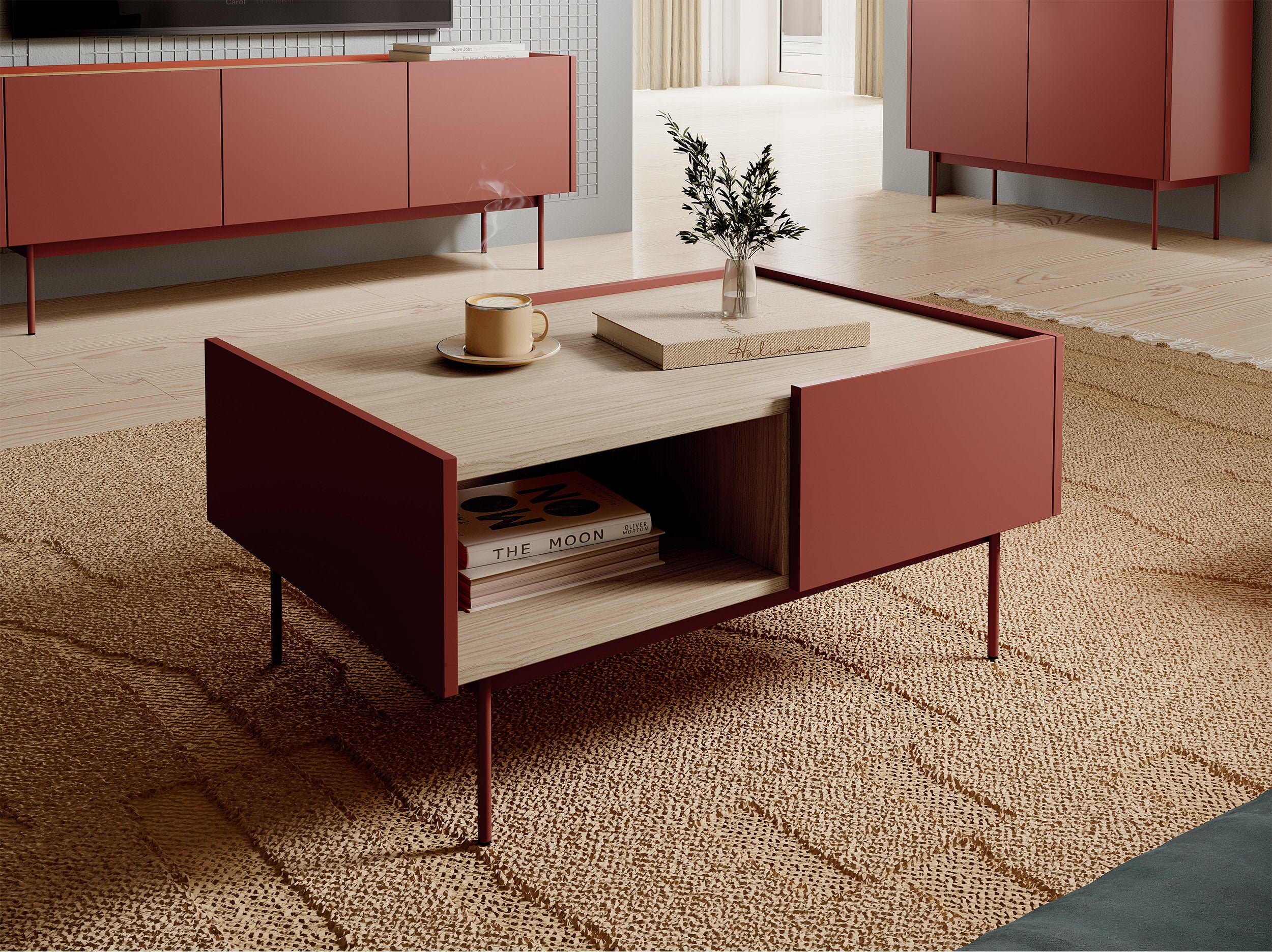 selsey-color-couchtisch-97x65-cm-mit-schubladen-ziegelrot-eiche-linea image 2