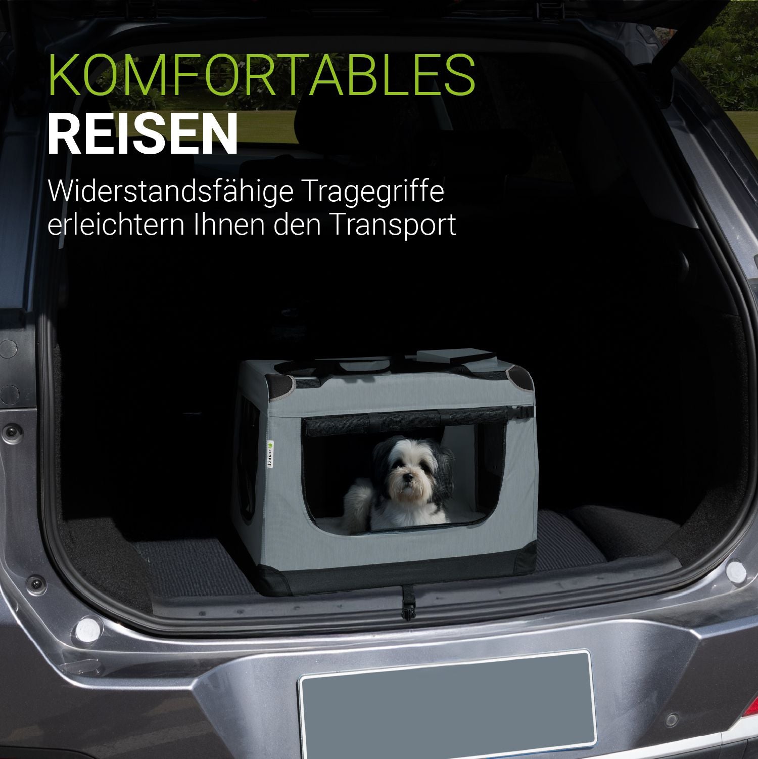 juskys-lassie-hundebox-auto-faltbar-gr-e-s-grau-stoff image 2