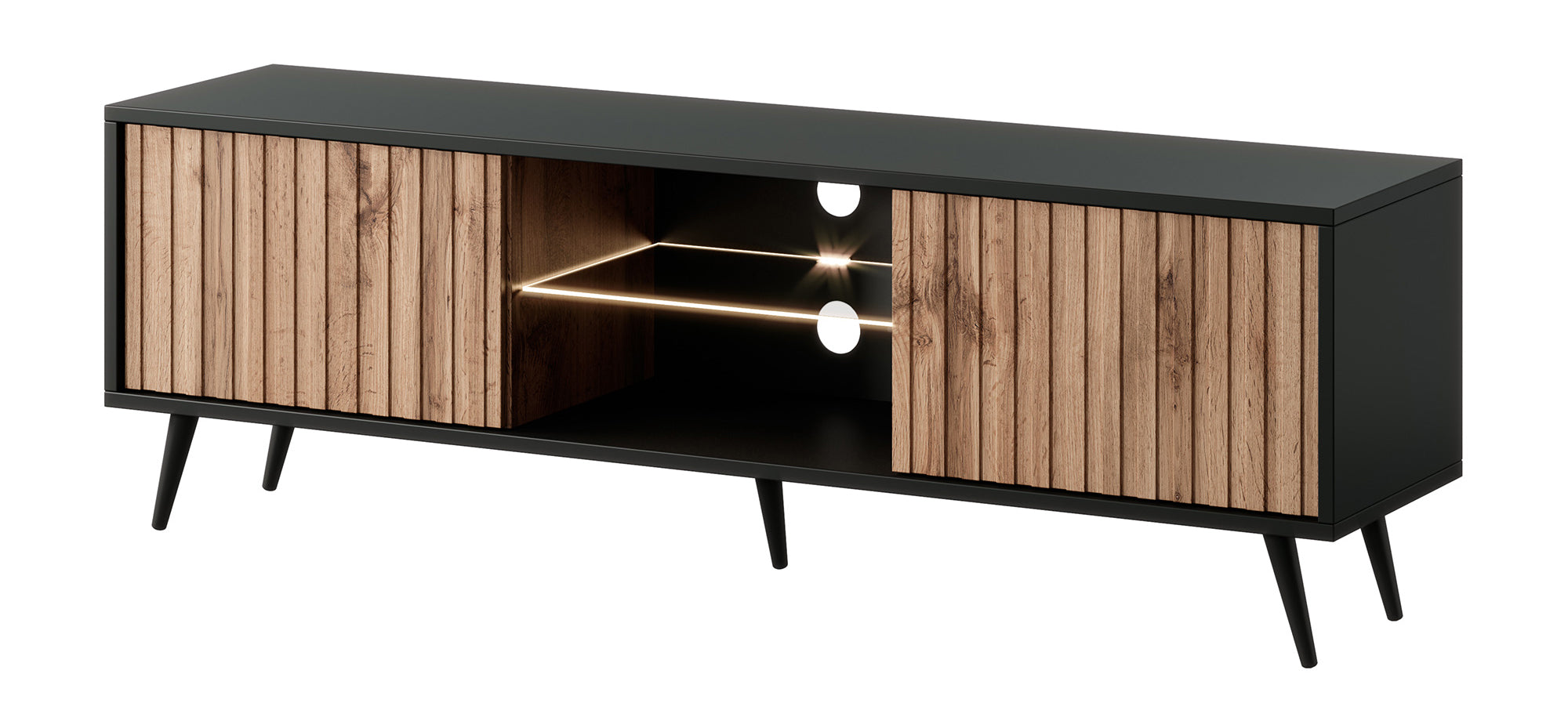 selsey-bello-tv-schrank-135-cm-schwarz-wotan-eiche-mit-lamellenfront-und-led image 4