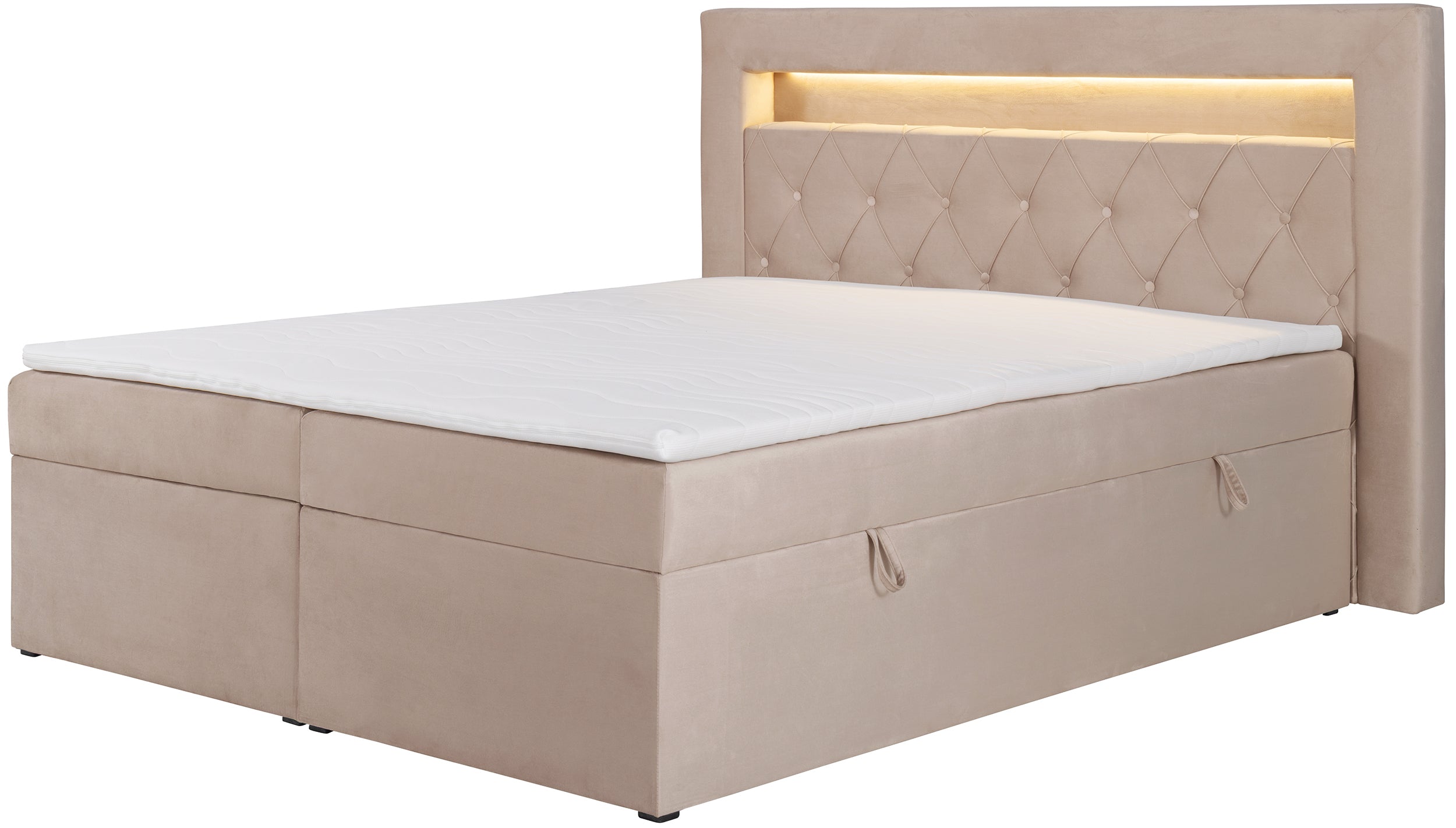 selsey-goldess-kontinentalbett-140x200-cm-mit-stauraum-und-led-beiger-samt image 1