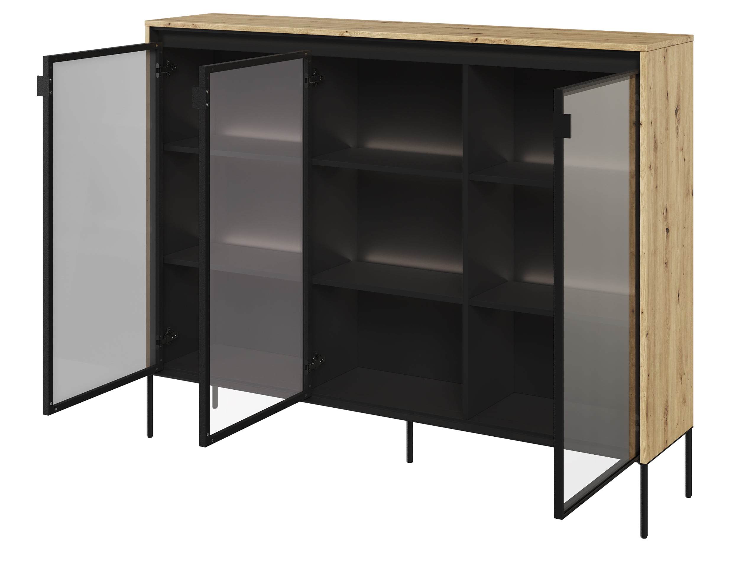 selsey-trend-dreht-renschrank-vitrine-150-cm-mit-led-artisan-eiche image 2