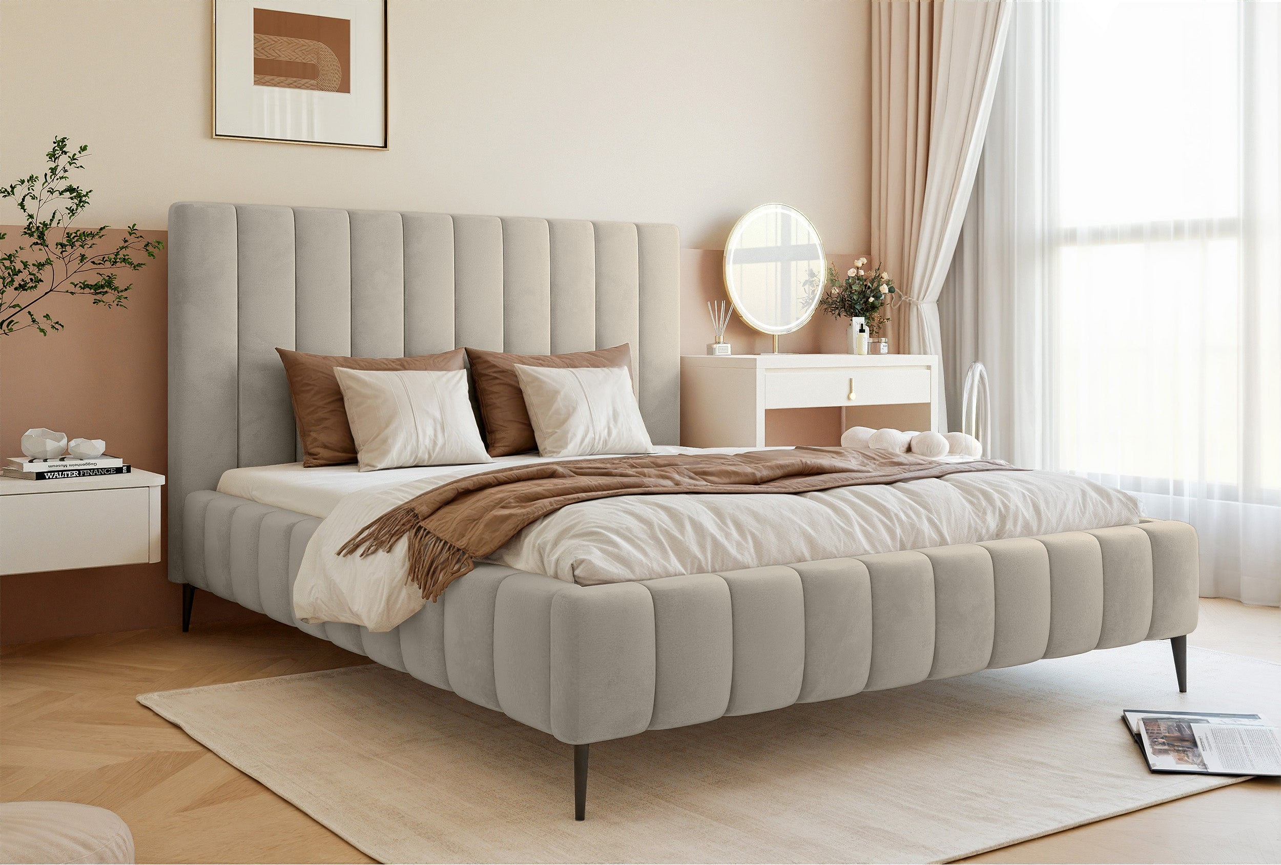 selsey-fiarro-polsterbett-180x200-cm-mit-bettkasten-hellbeiger-samt-hohe-beine image 2