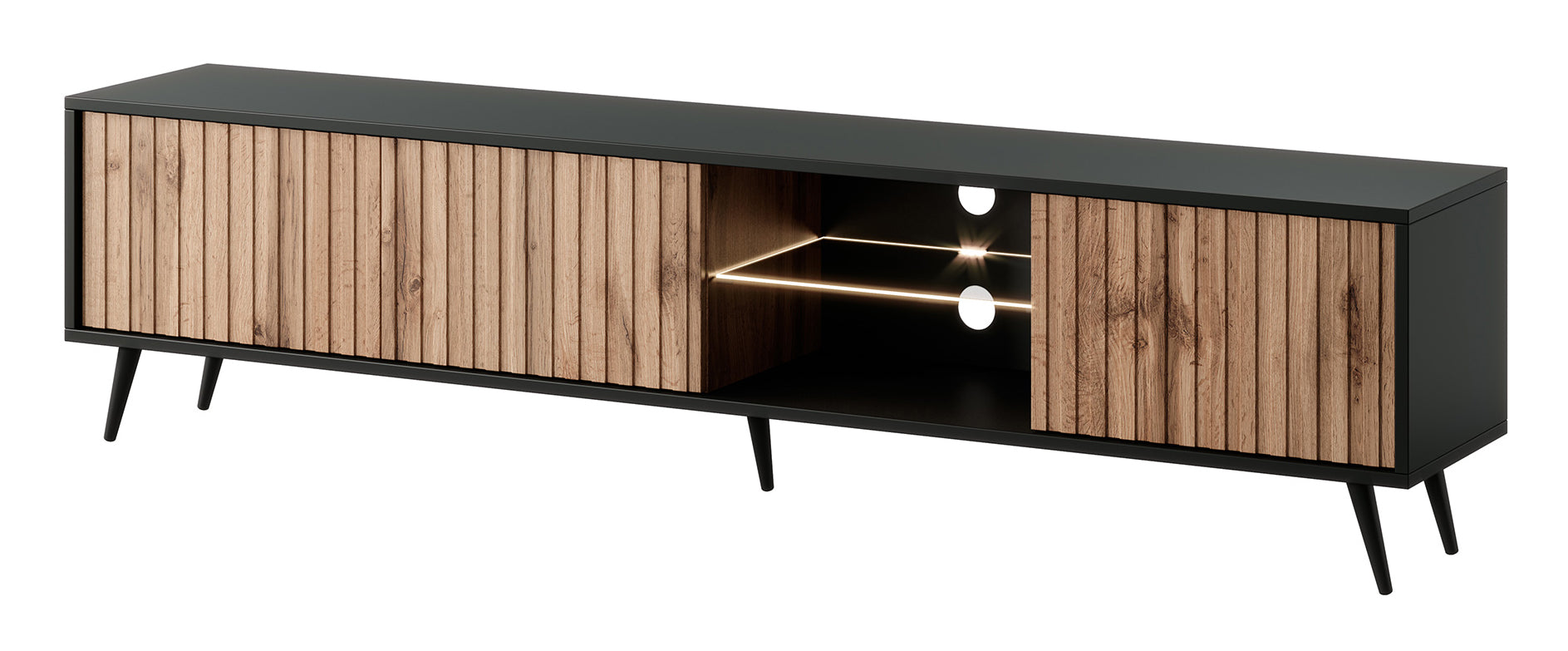 selsey-bello-tv-schrank-175-cm-schwarz-wotan-eiche-mit-lamellenfront-und-led image 4