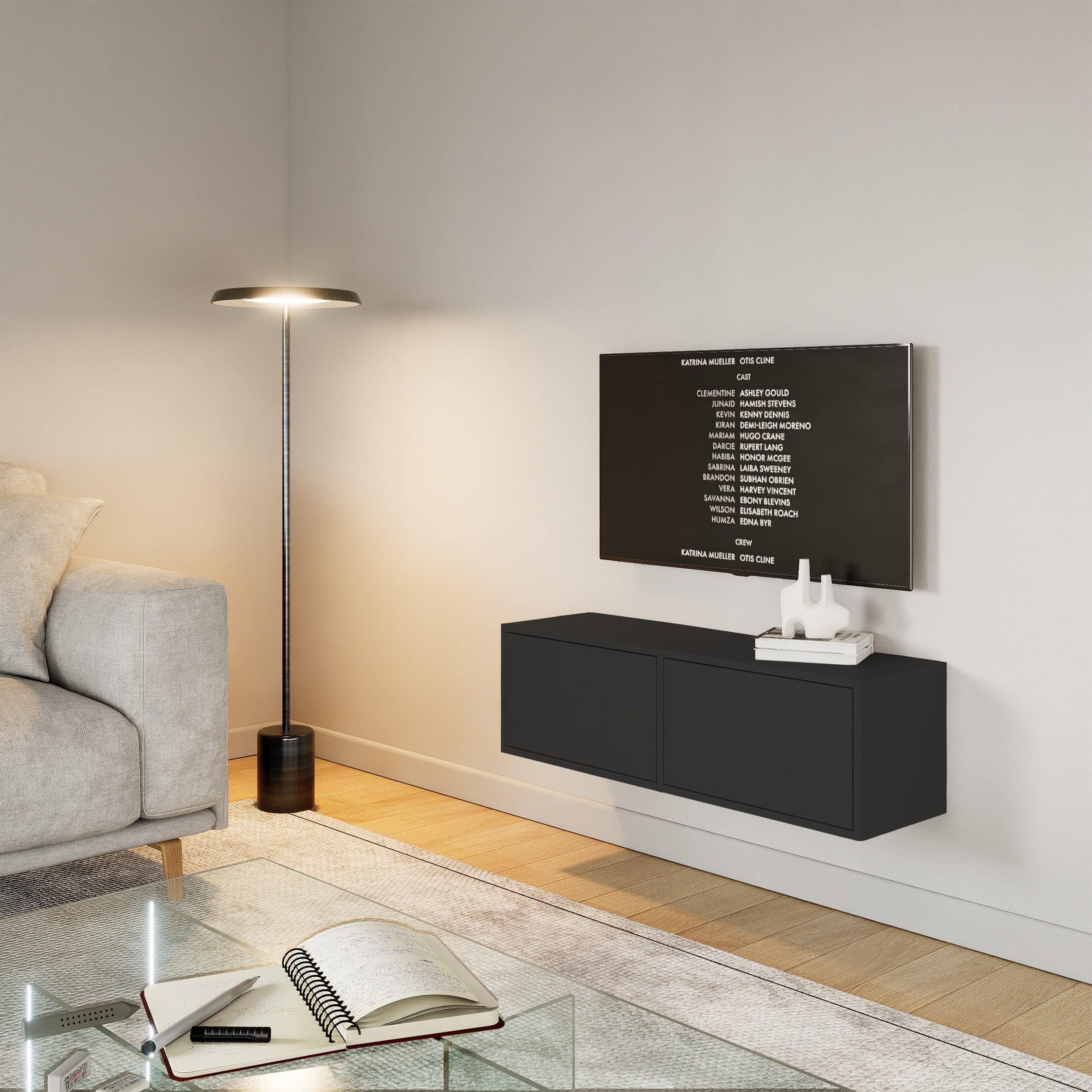 selsey-framme-h-ngender-tv-schrank-100-cm-schwarz-mit-zwei-klappen image 2