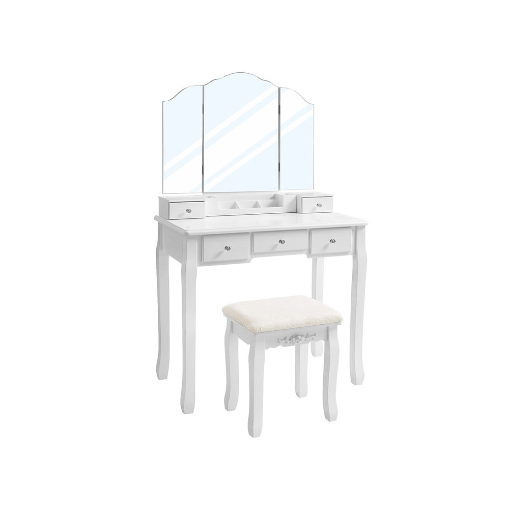 vasagle-frisiertisch-mit-klappspiegel-schminktisch-mit-hocker-und-stauraum image 2