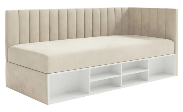 selsey-ventrio-jugendbett-90x200-cm-rechts-mit-stauraum-hellbeiger-velours image 1