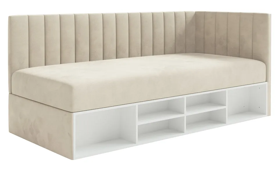 selsey-ventrio-jugendbett-90x200-cm-rechts-mit-stauraum-hellbeiger-velours image 1