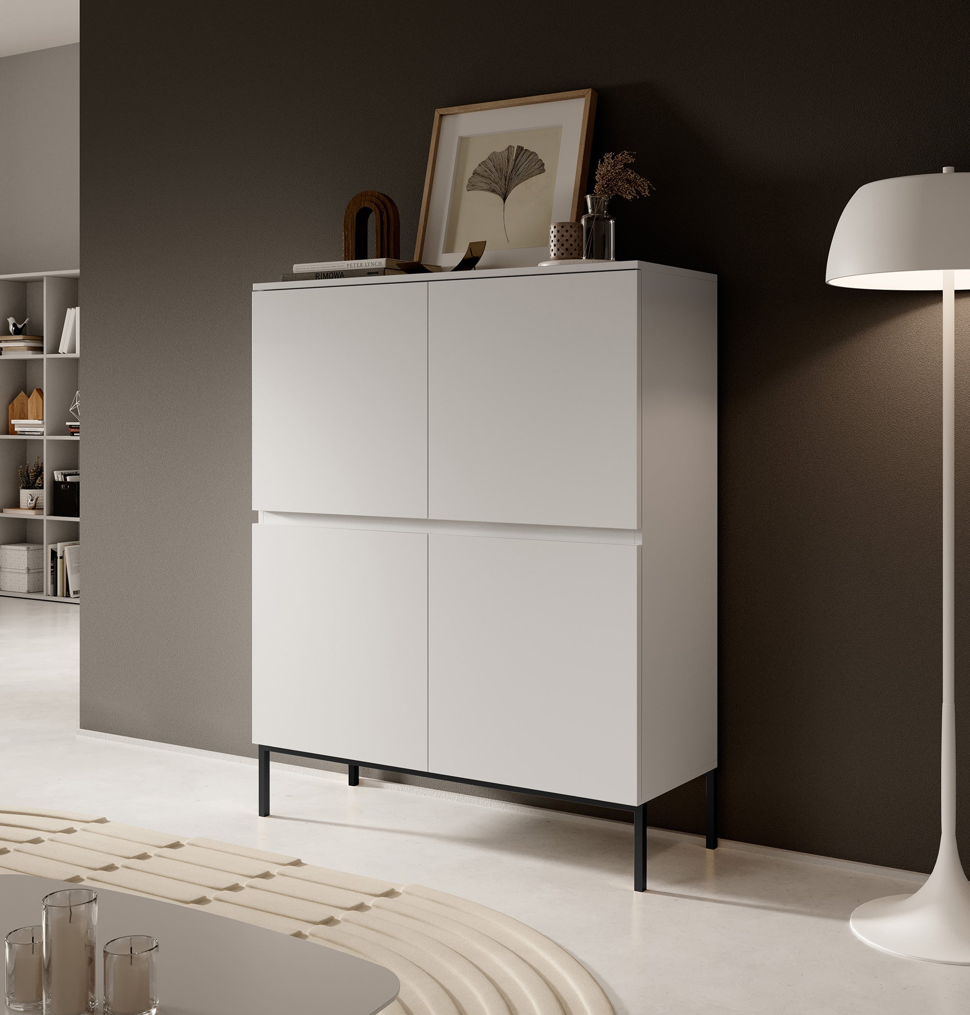 selsey-bemmi-hohe-kommode-100-cm-wei-mit-schwarzen-beinen image 3