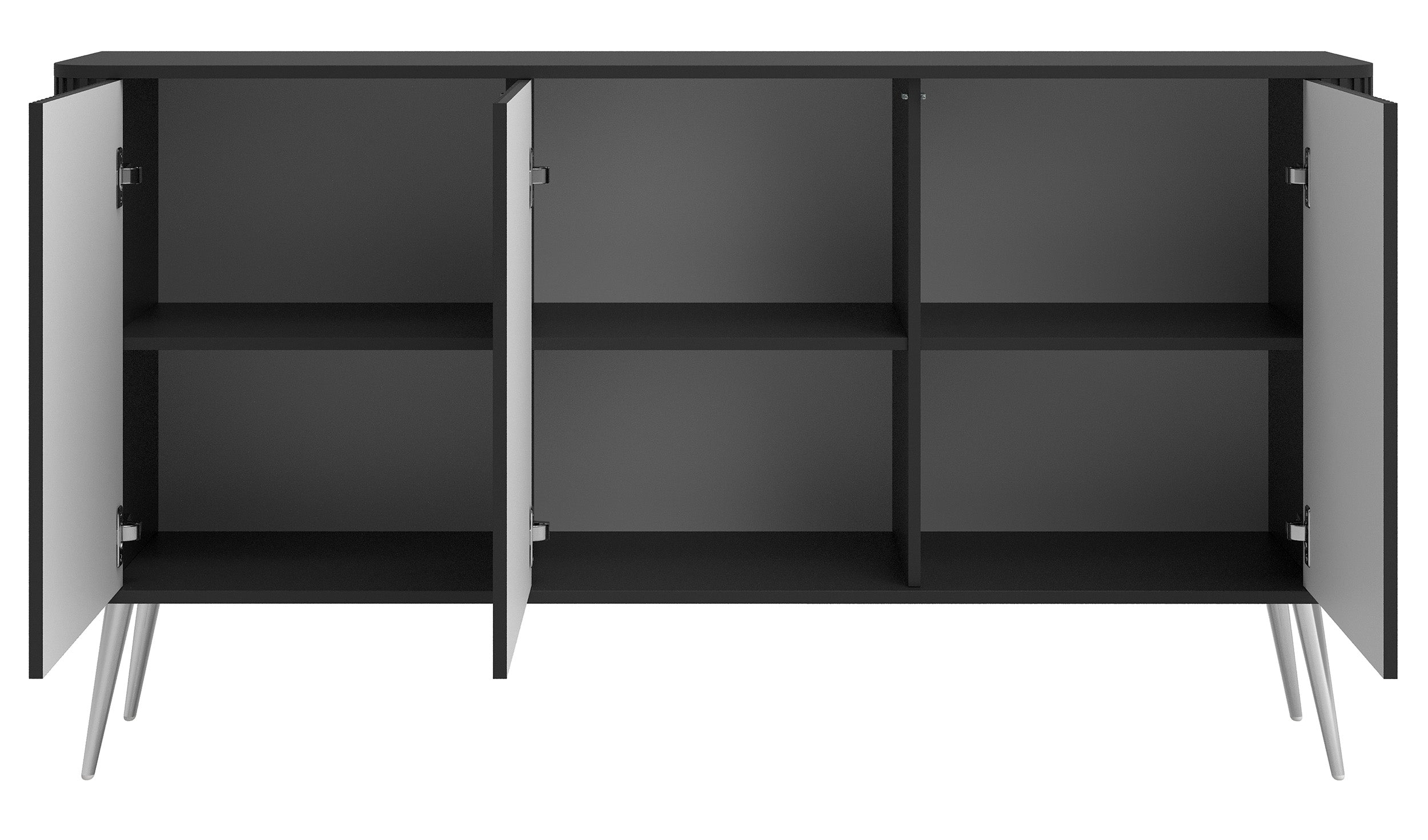 selsey-ovarlo-kommode-mit-3-t-ren-163-cm-schwarz-mit-silbernen-beinen image 4