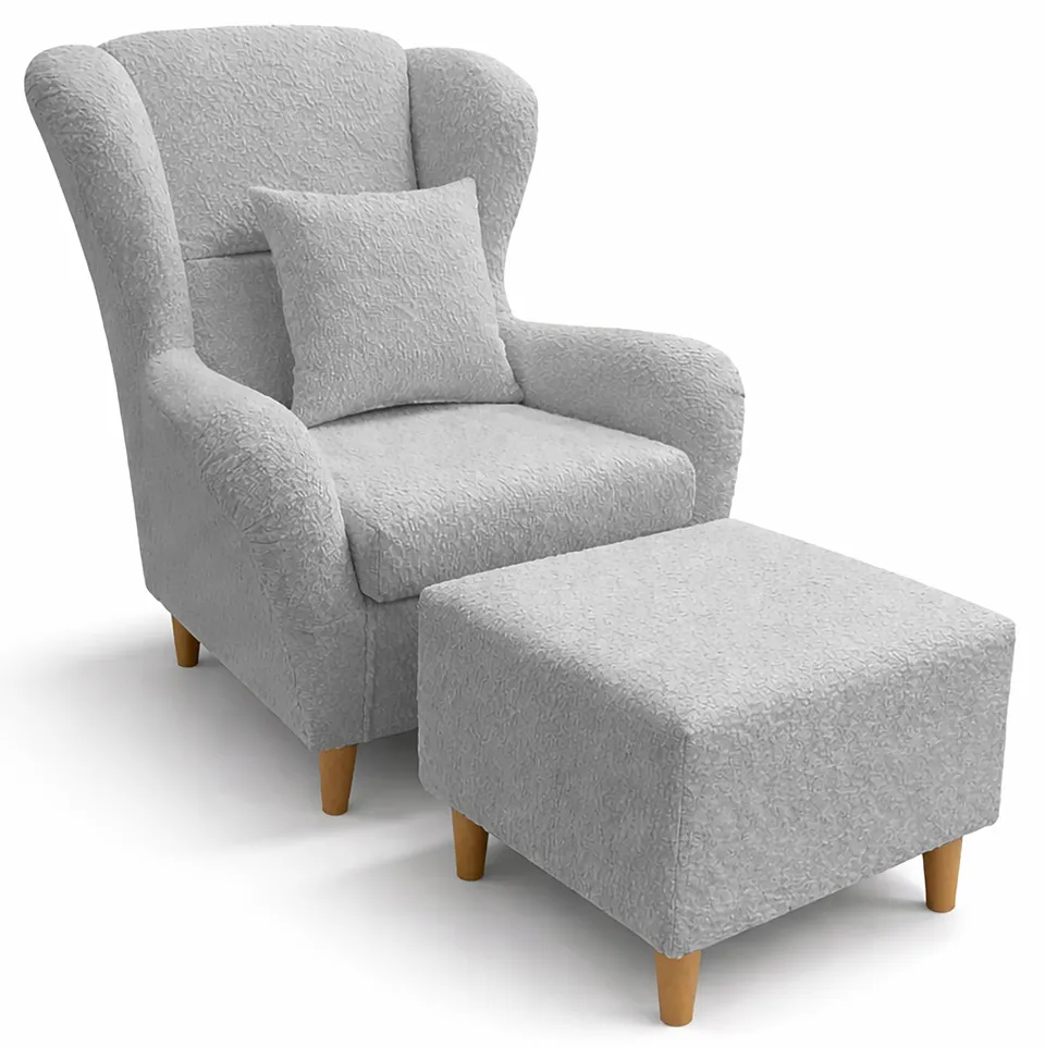 selsey-teddlo-ohrensessel-mit-hocker-hellgrau-chenille-buchenf-e image 1