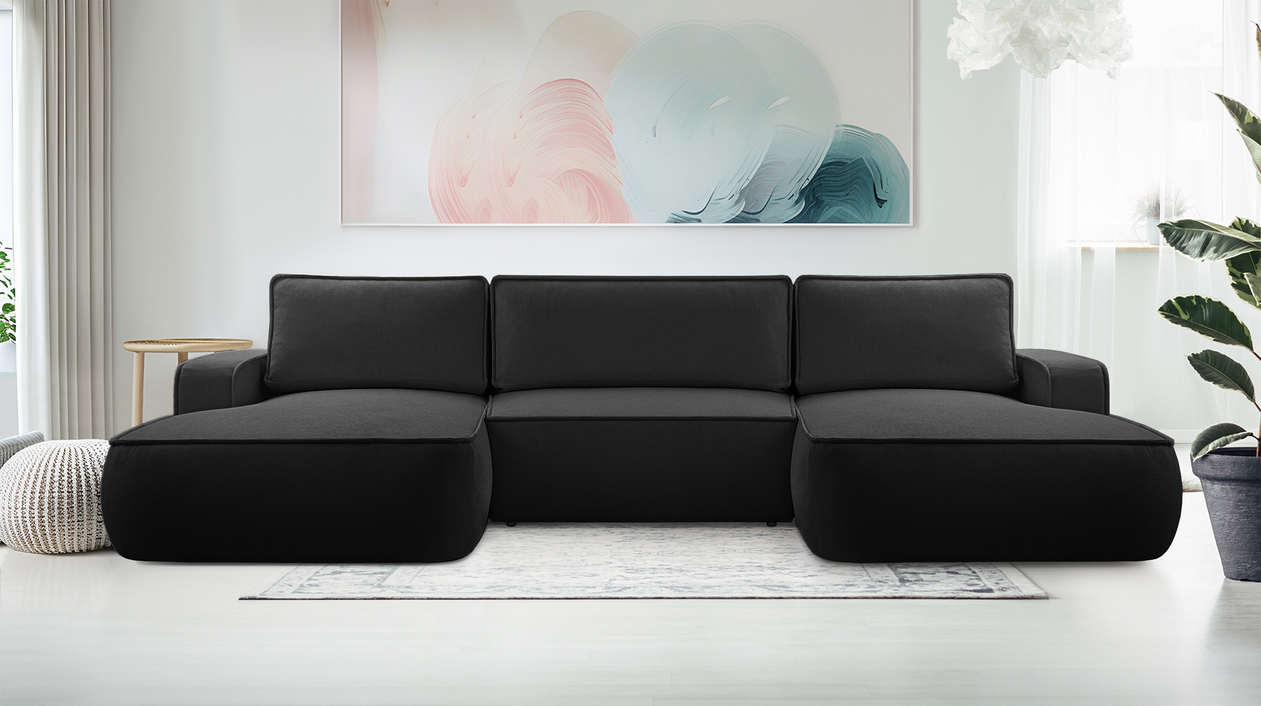 selsey-mollaro-ecksofa-u-f-rmig-mit-schlaffunktion-und-stauraum-schwarzer-boucl- image 2