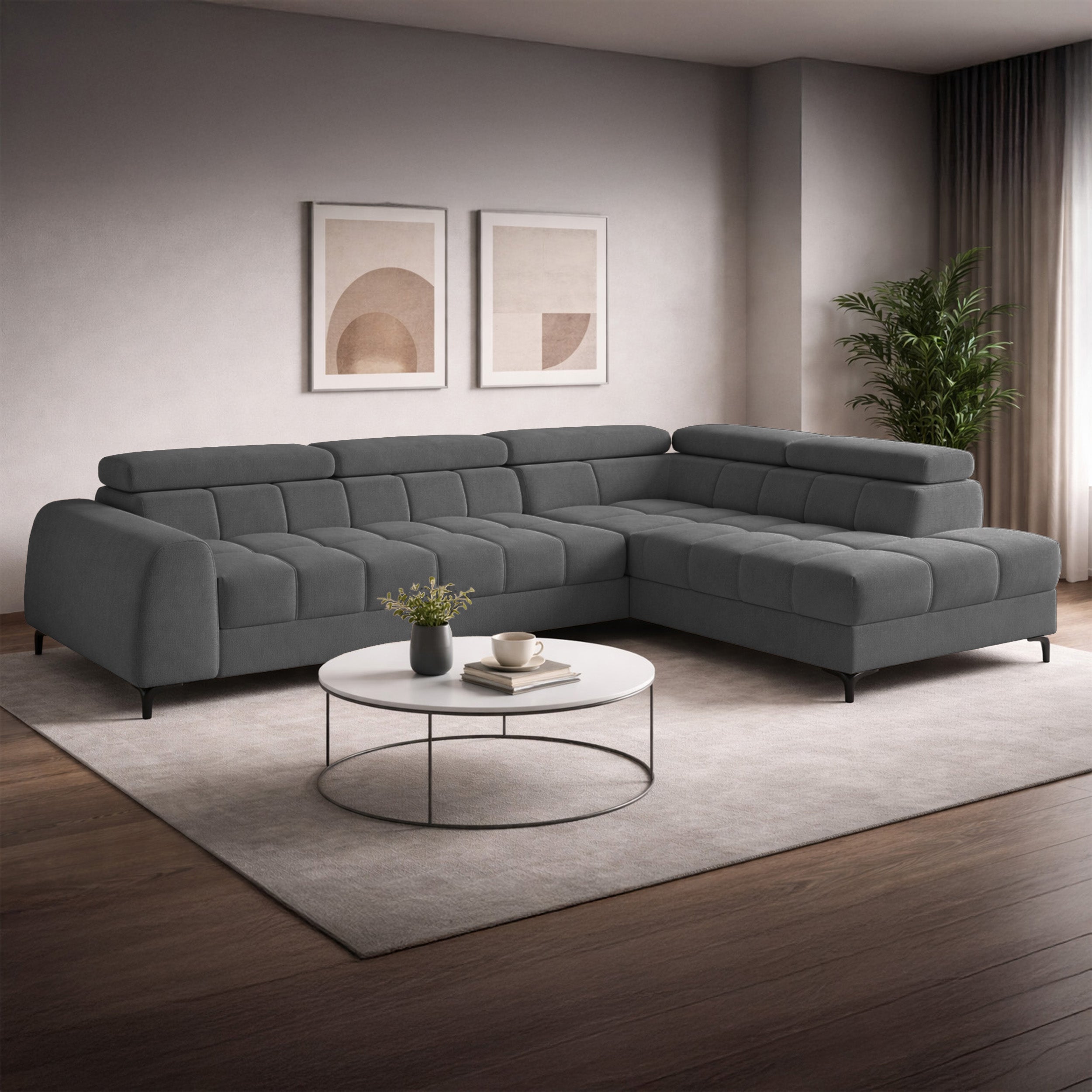 selsey-arellio-ecksofa-mit-schlaffunktion-rechtsseitig-l-form-grauer-chenille image 1