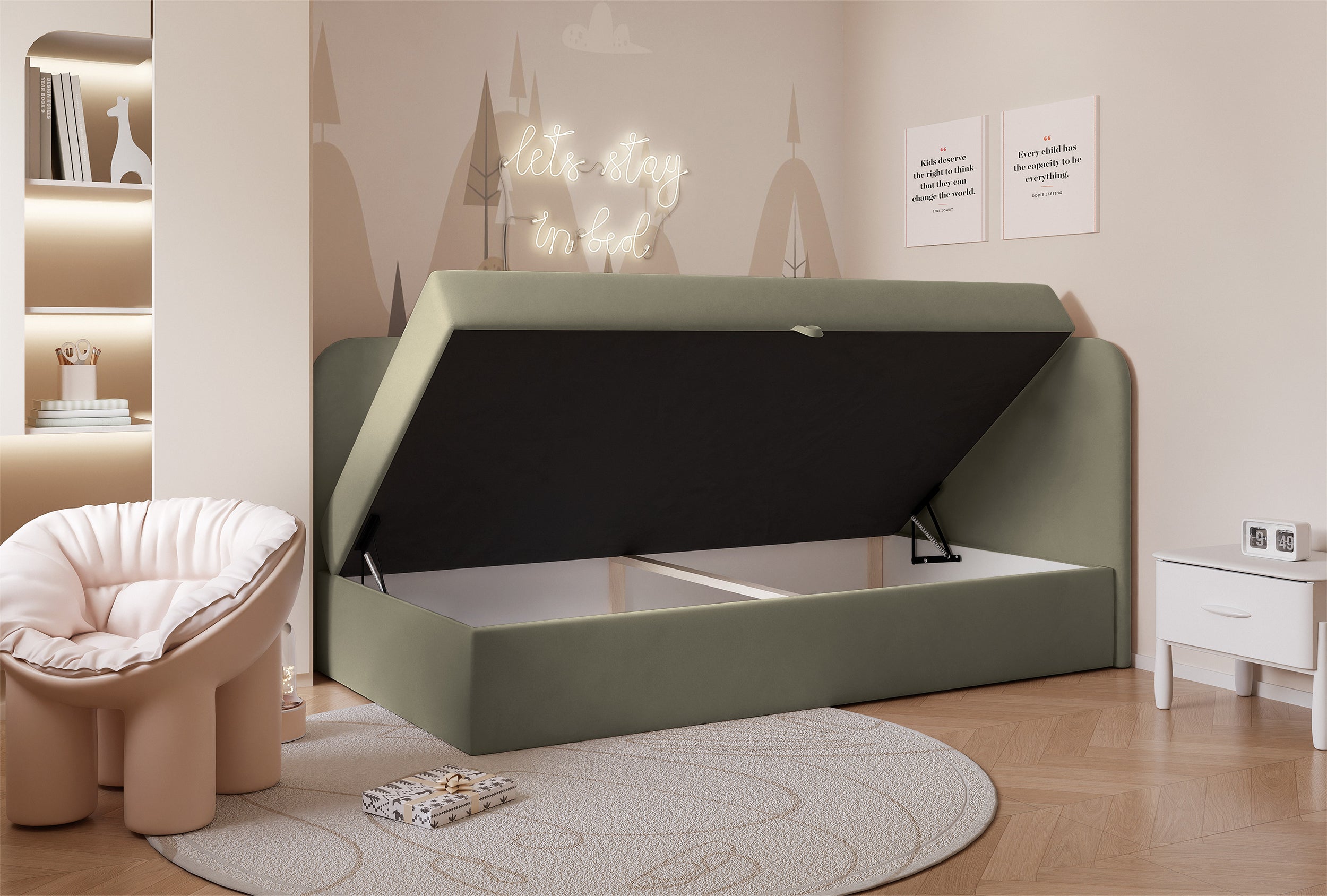 selsey-nubini-jugendbett-90x200-cm-rechtsseitig-mit-stauraum-salbeigr-ner-velour image 3