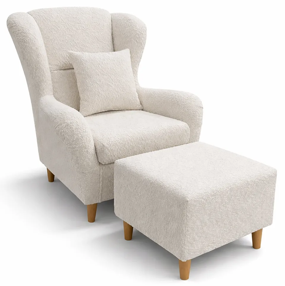 selsey-teddlo-ohrensessel-mit-hocker-cremefarbener-chenillebezug-buchenholzf-e image 1
