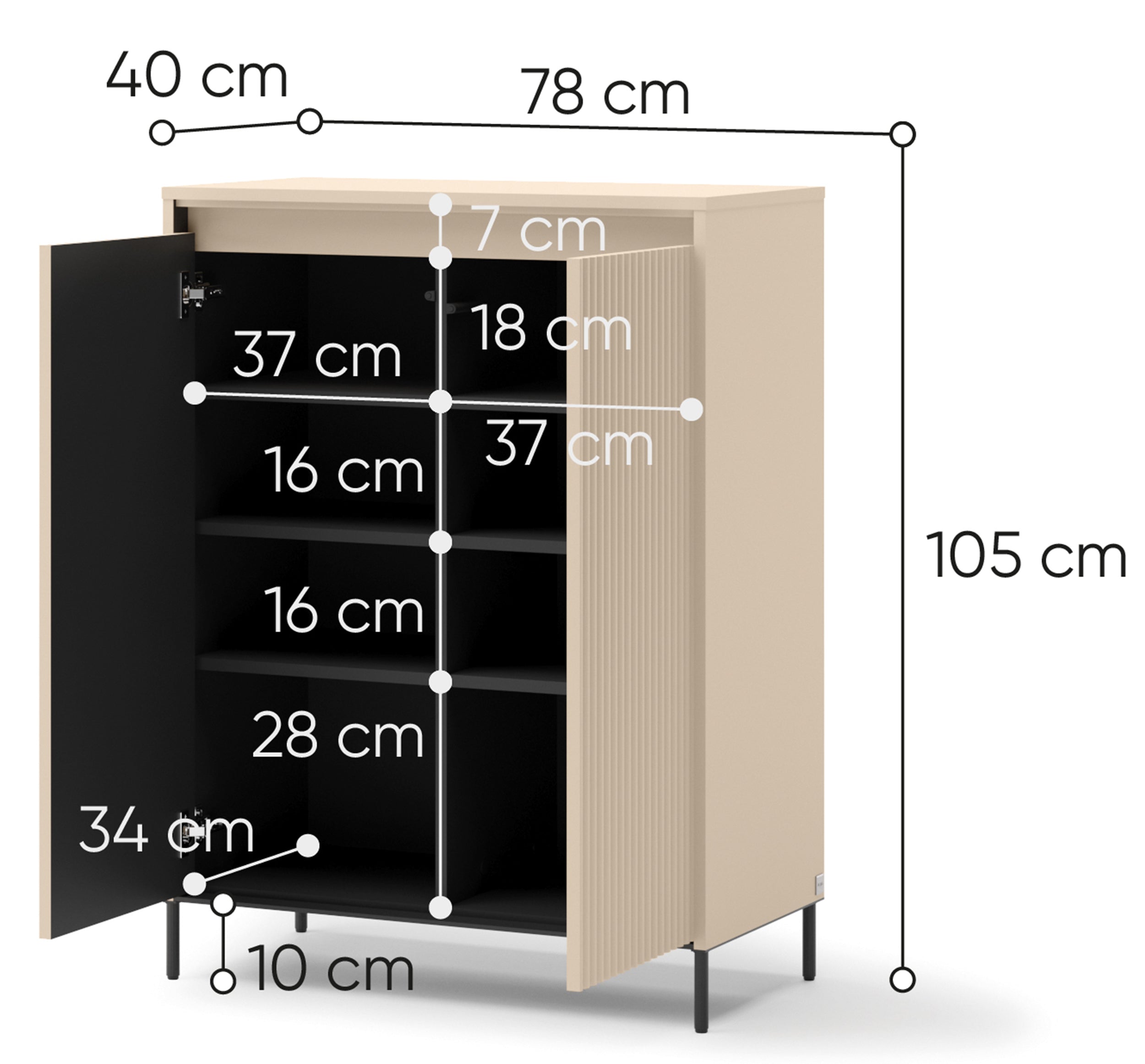 selsey-trend-hohe-kommode-78-cm-sandbeige-schwarz-mit-beleuchtung-2-t-ren-geriff image 6