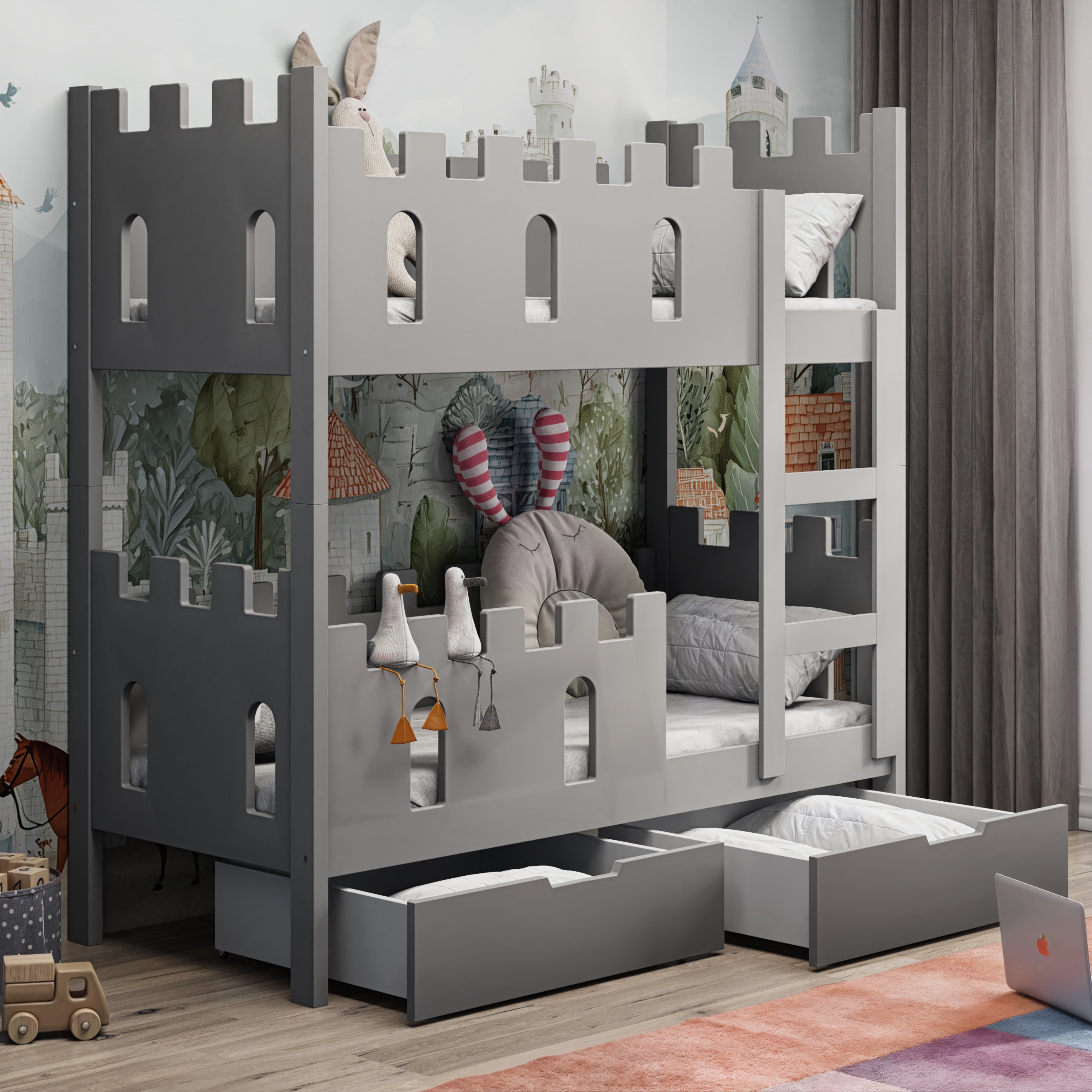 selsey-castelo-etagenbett-75x180-cm-mit-matratzen-und-schubladen-grau image 2
