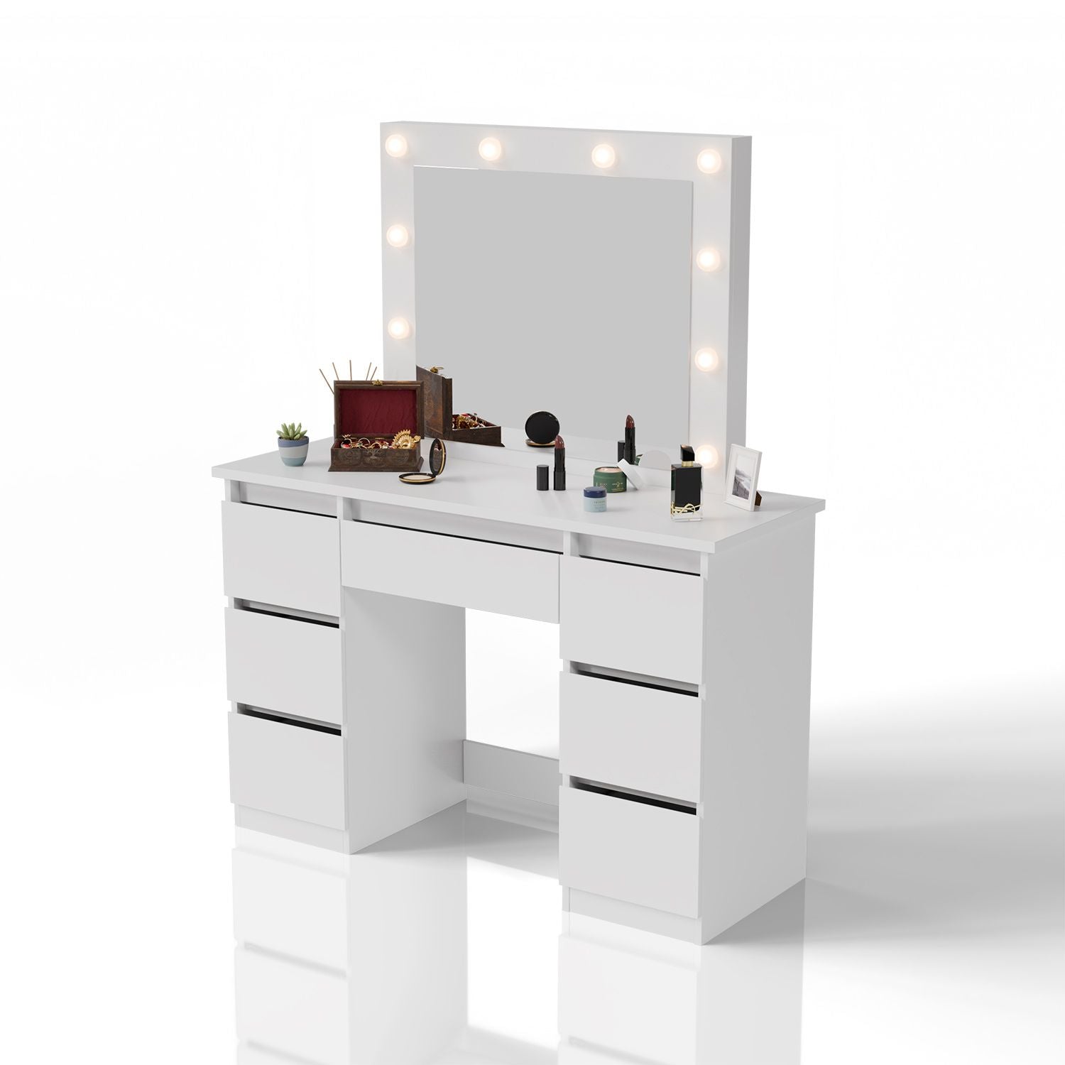 juskys-schminktisch-talea-wei-mit-spiegel-led-und-7-schubladen image 1